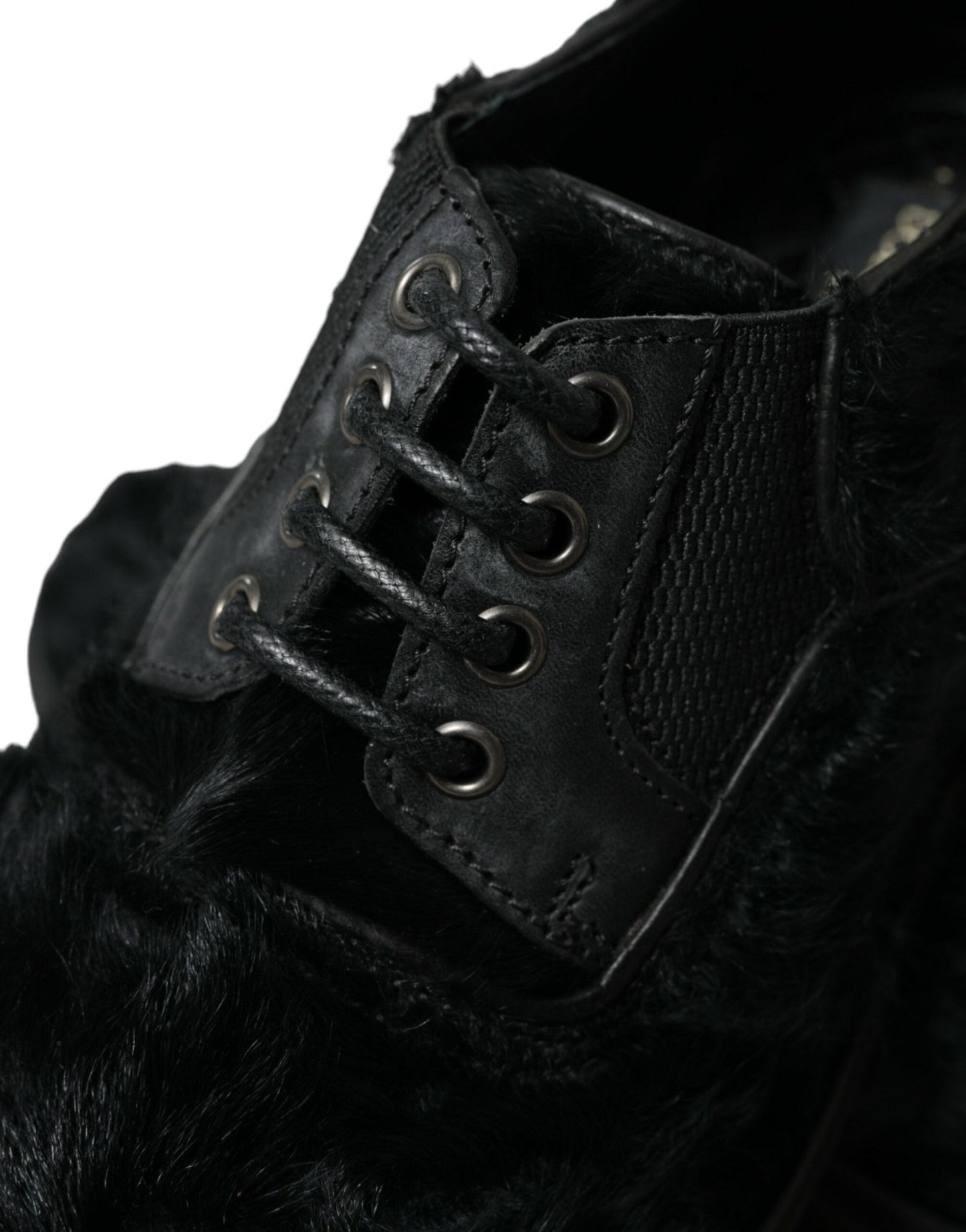 Dolce & Gabbana Black Fur Leather Lace Up Derby Dress Shoes - SMARTMARTNZ