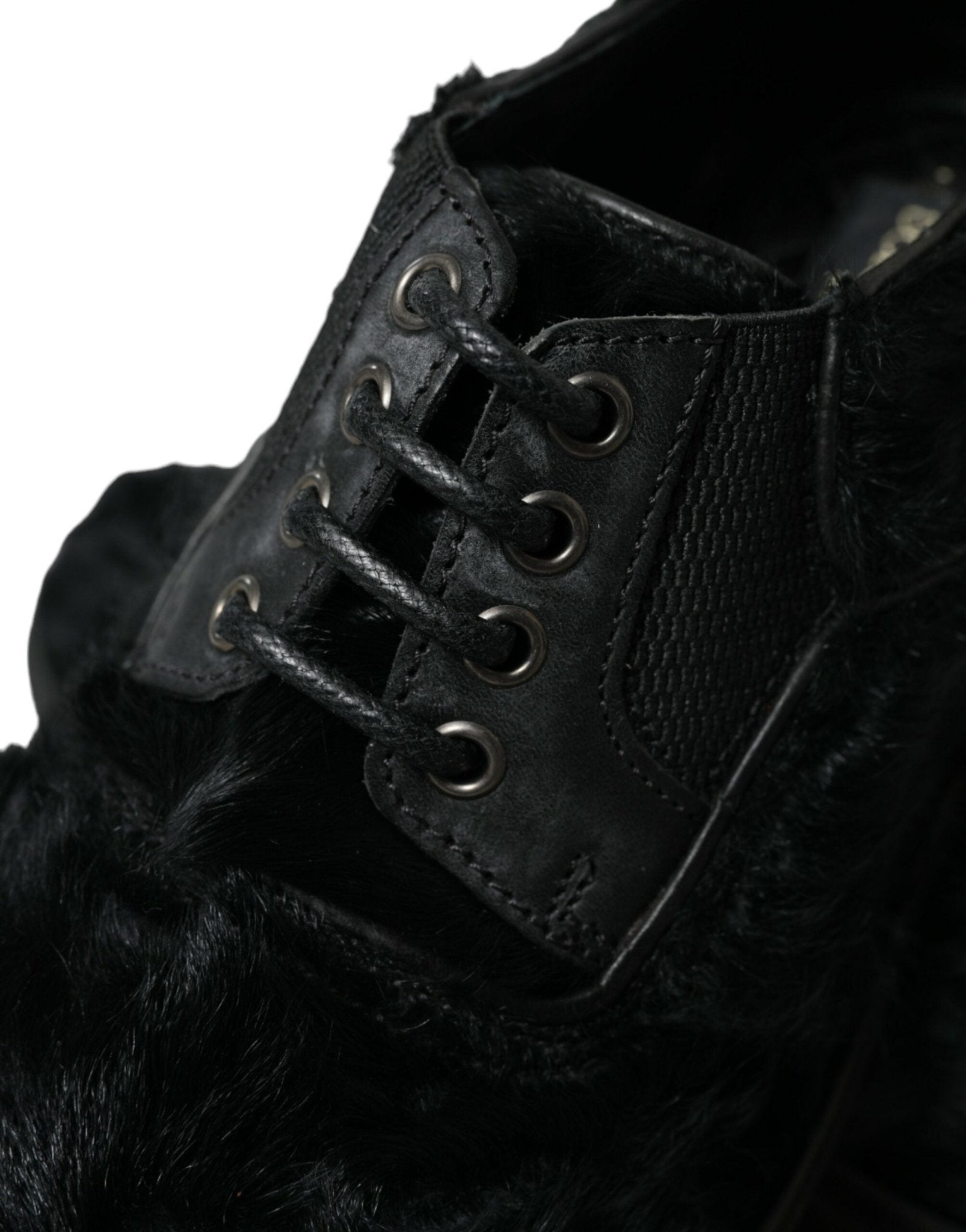 Dolce & Gabbana Black Fur Leather Lace Up Derby Dress Shoes - SMARTMARTNZ