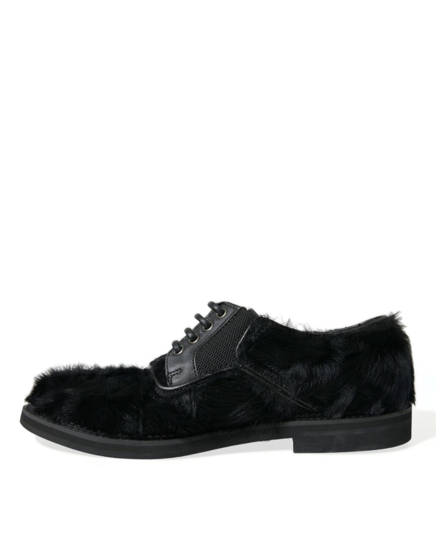 Dolce & Gabbana Black Fur Leather Lace Up Derby Dress Shoes - SMARTMARTNZ