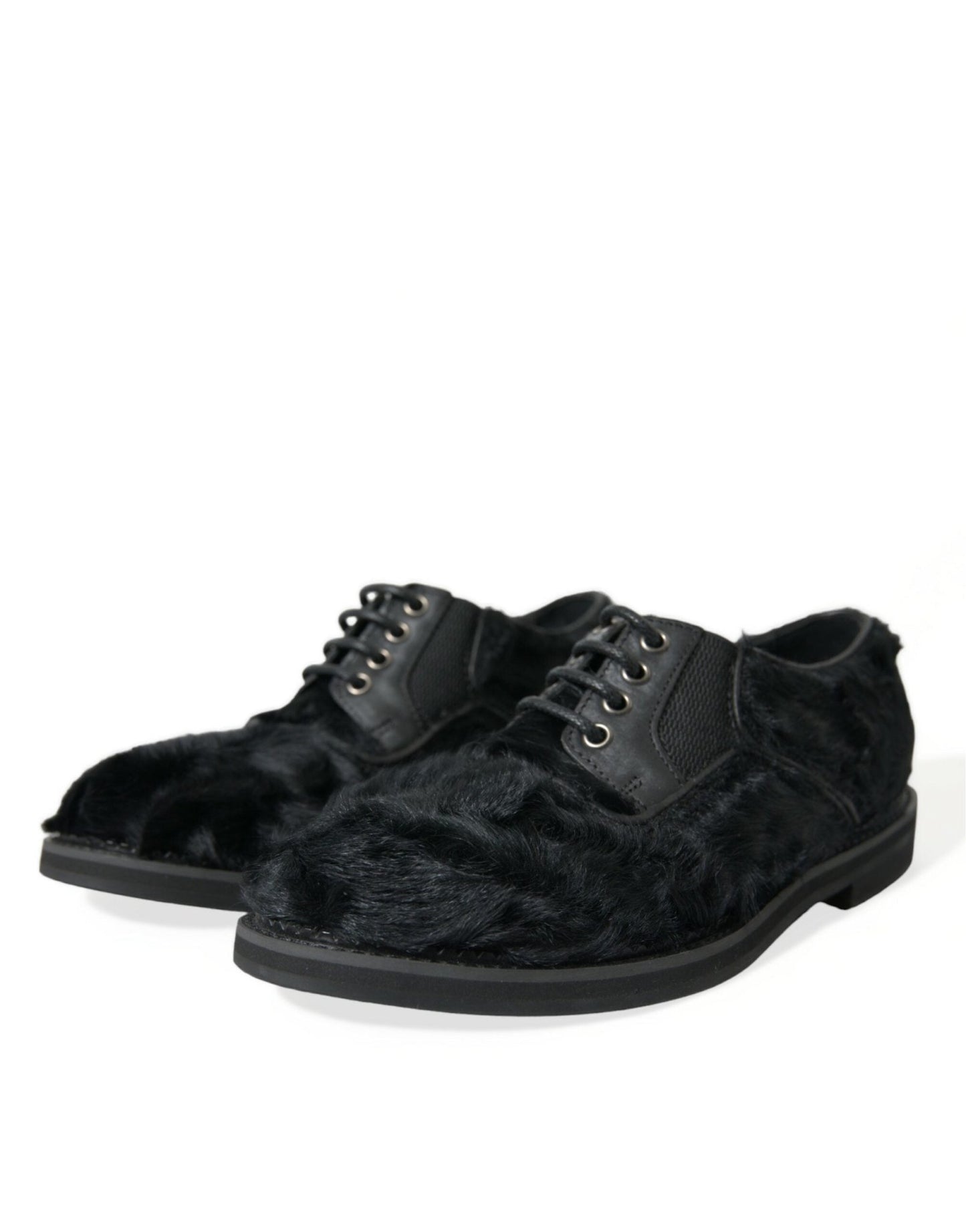 Dolce & Gabbana Black Fur Leather Lace Up Derby Dress Shoes - SMARTMARTNZ