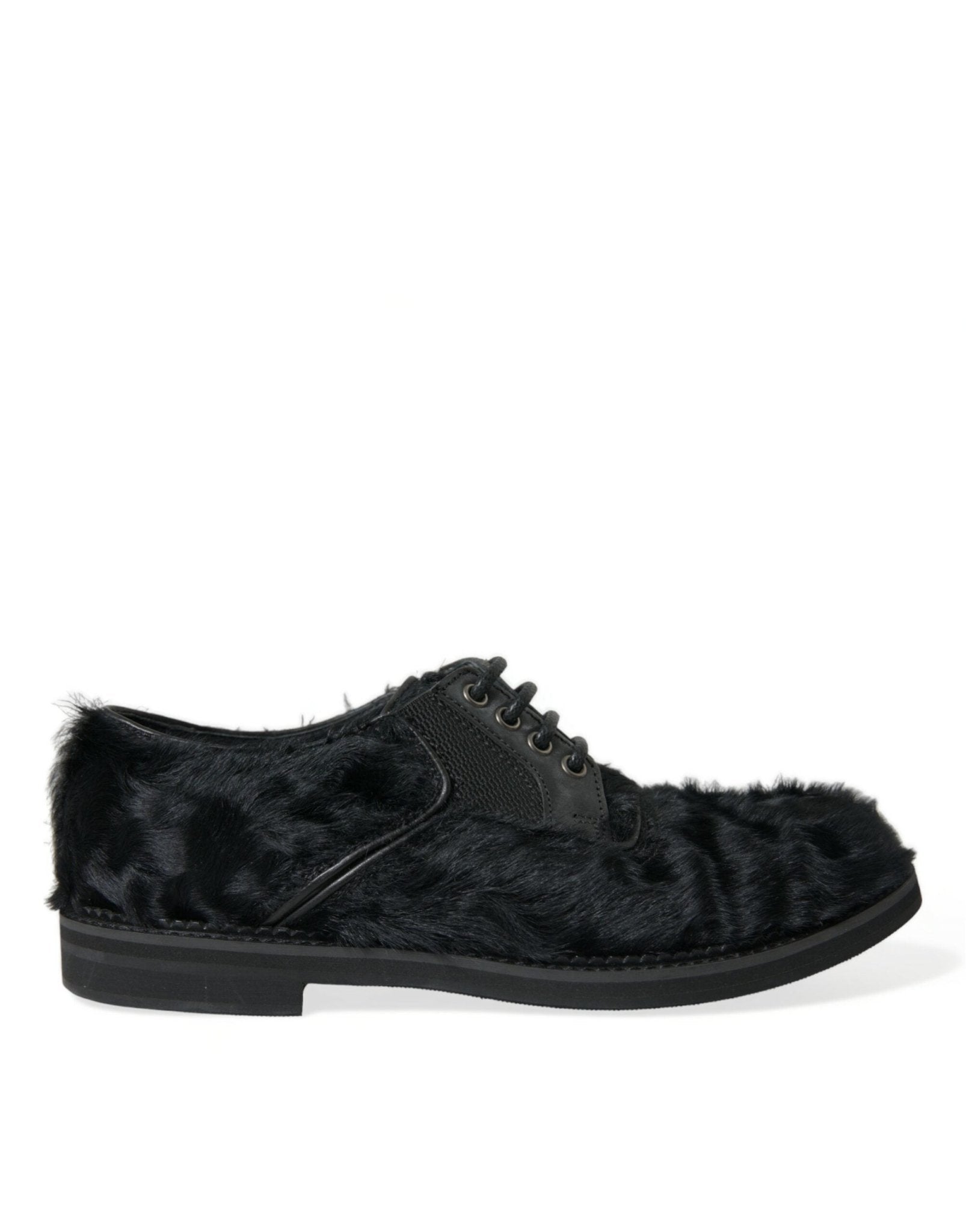 Dolce & Gabbana Black Fur Leather Lace Up Derby Dress Shoes - SMARTMARTNZ