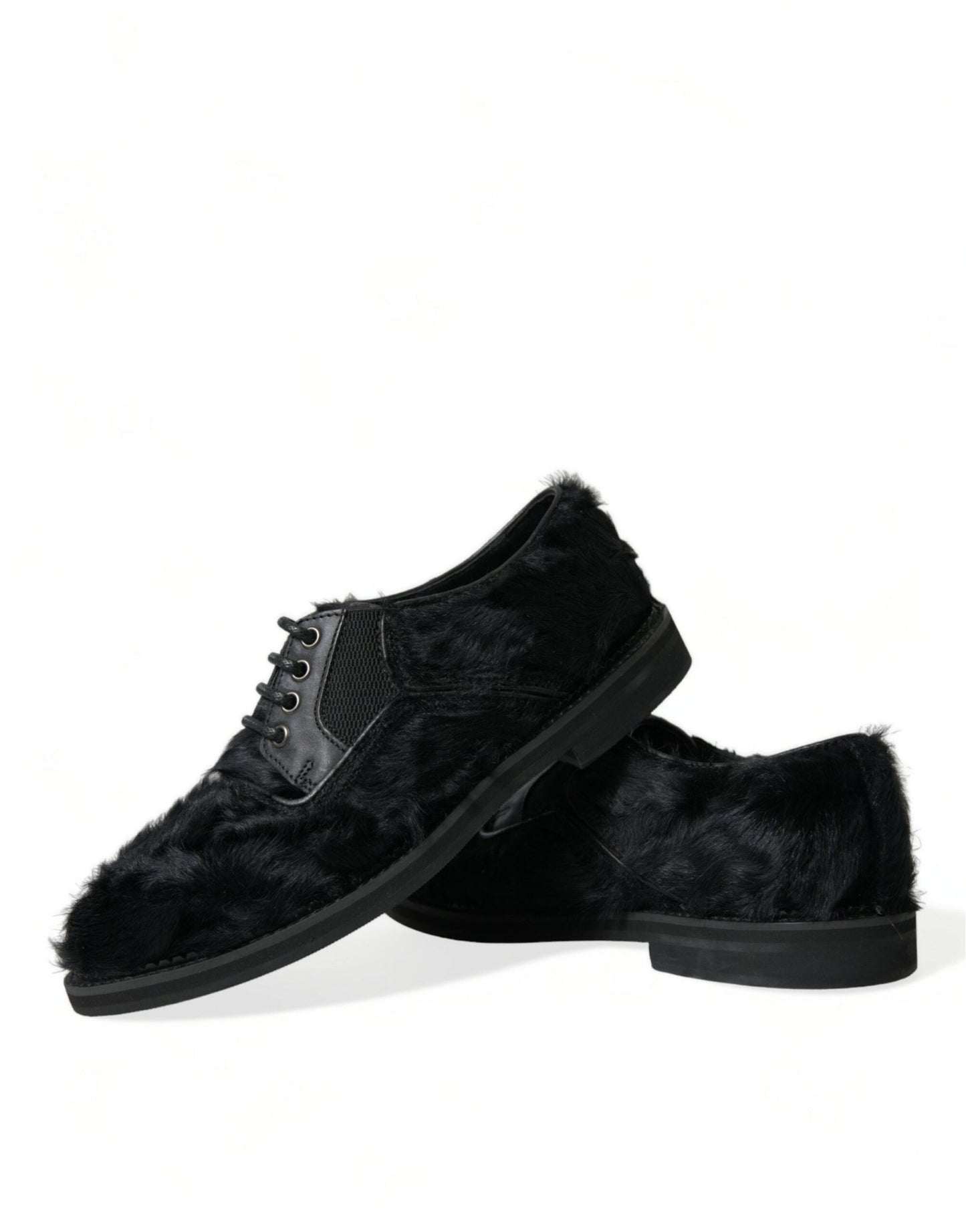 Dolce & Gabbana Black Fur Leather Lace Up Derby Dress Shoes - SMARTMARTNZ