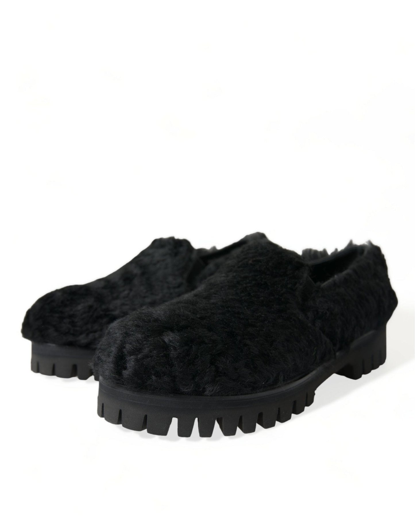 Dolce & Gabbana Black Fur Leather Slippers Dress Shoes - SMARTMARTNZ