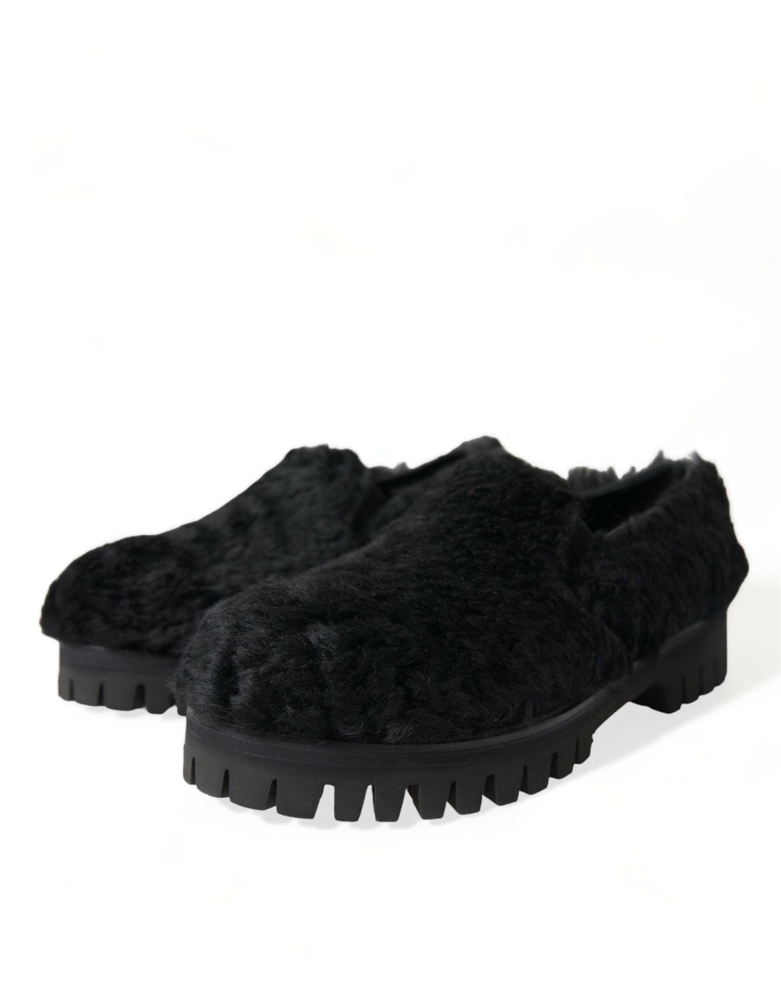 Dolce & Gabbana Black Fur Leather Slippers Dress Shoes - SMARTMARTNZ