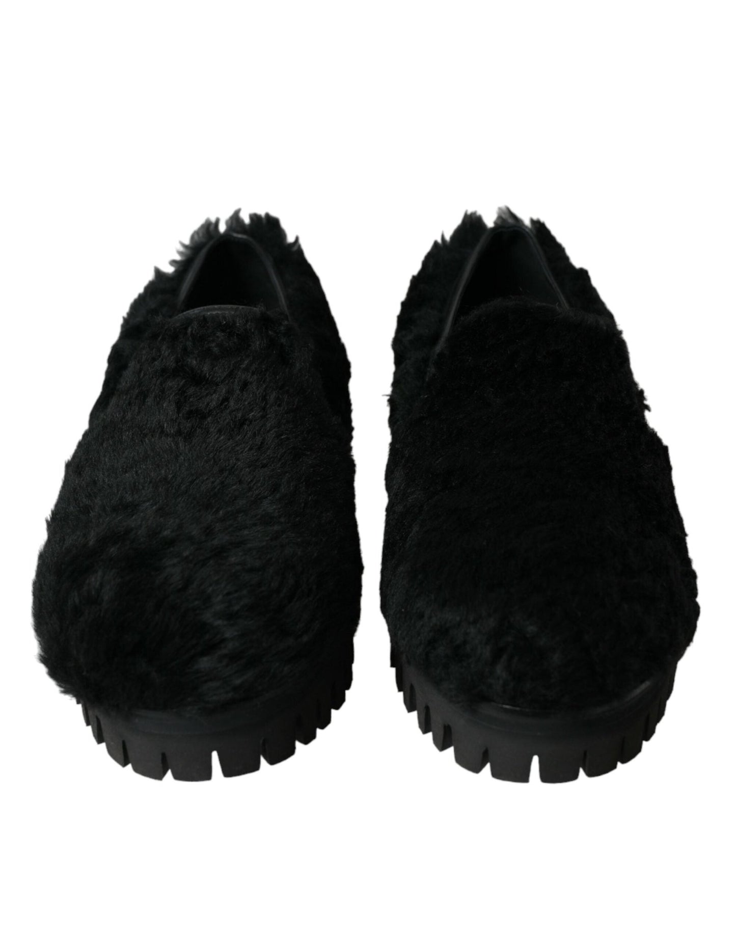 Dolce & Gabbana Black Fur Leather Slippers Dress Shoes - SMARTMARTNZ
