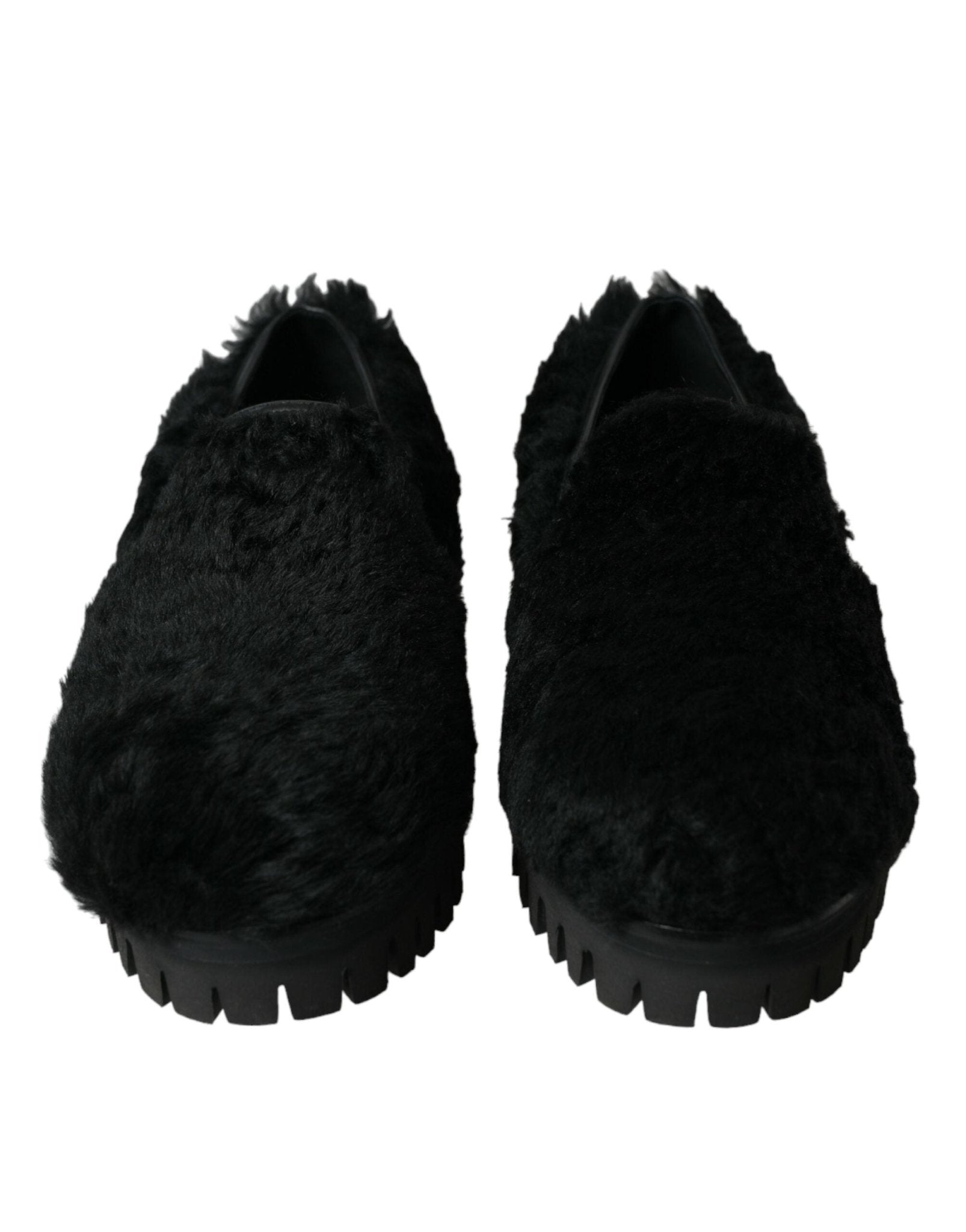Dolce & Gabbana Black Fur Leather Slippers Dress Shoes - SMARTMARTNZ