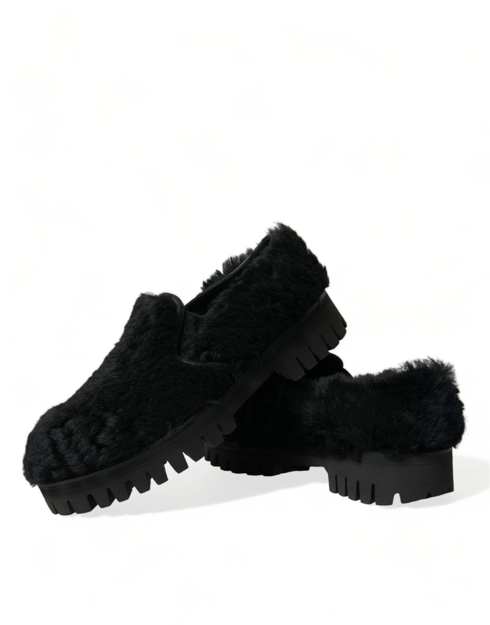 Dolce & Gabbana Black Fur Leather Slippers Dress Shoes - SMARTMARTNZ
