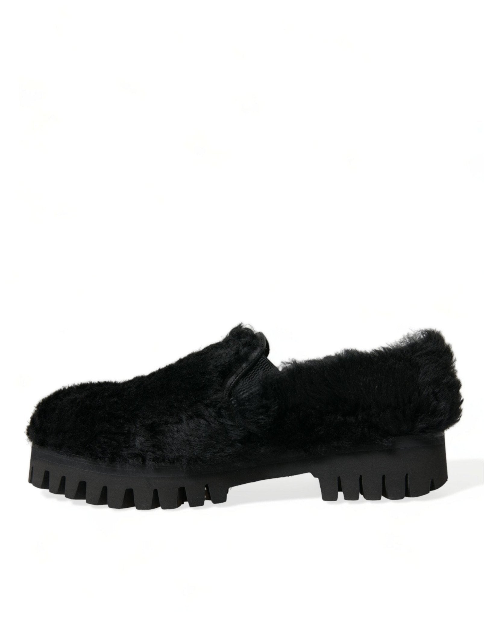 Dolce & Gabbana Black Fur Leather Slippers Dress Shoes - SMARTMARTNZ