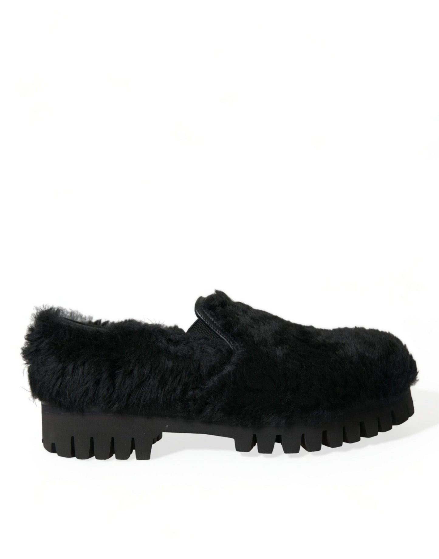 Dolce & Gabbana Black Fur Leather Slippers Dress Shoes - SMARTMARTNZ