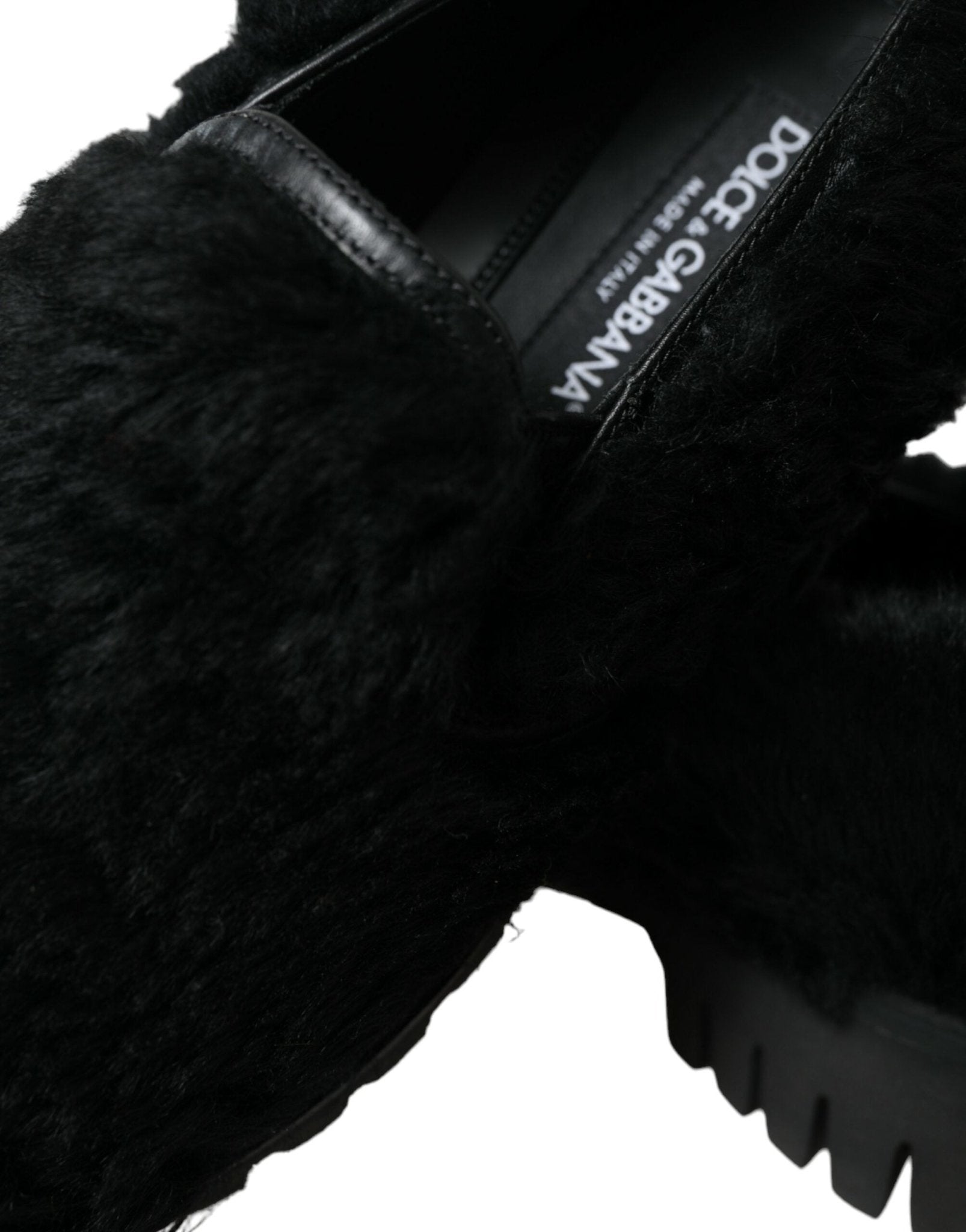 Dolce & Gabbana Black Fur Leather Slippers Dress Shoes - SMARTMARTNZ