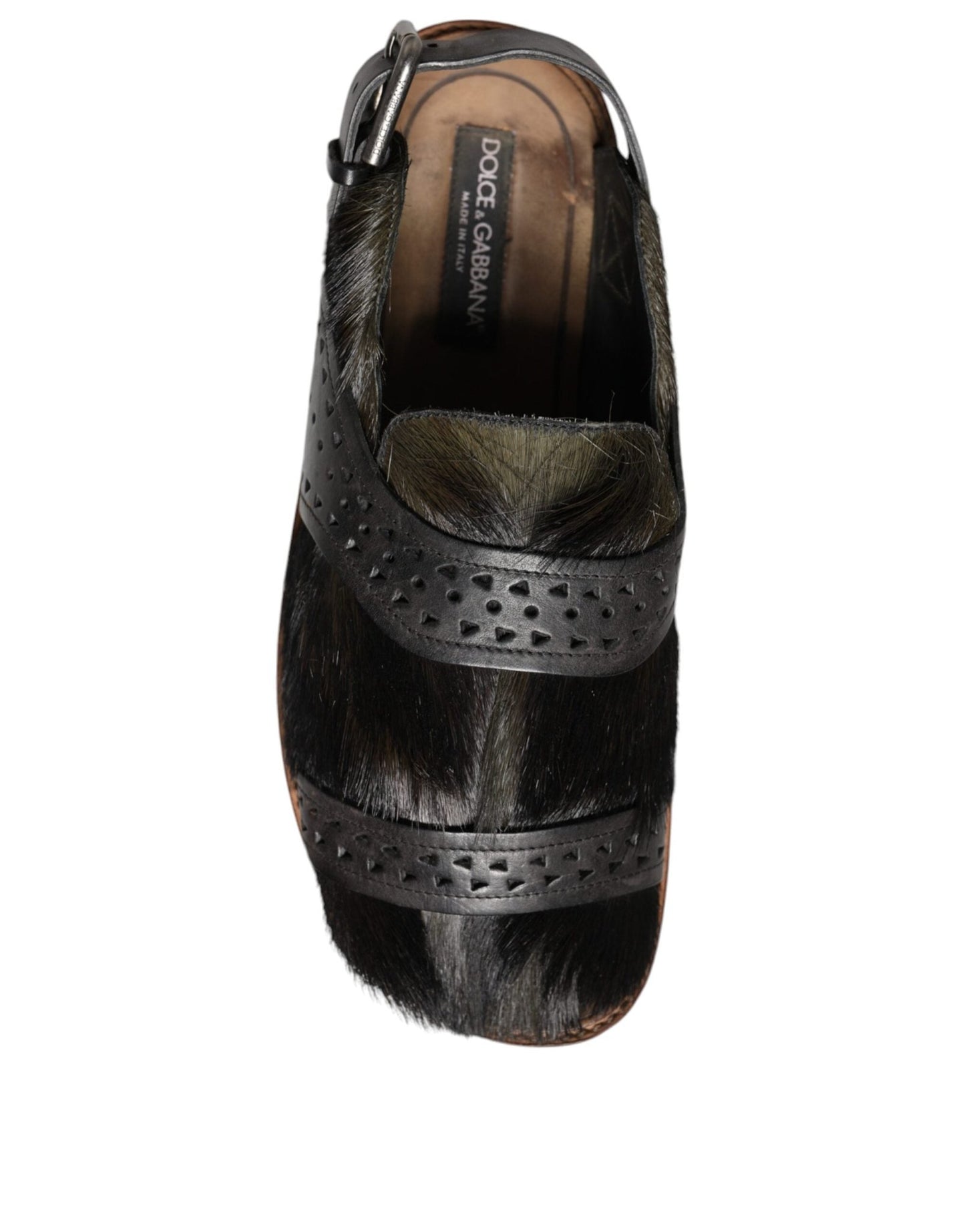 Dolce & Gabbana Black Gazelle Hair Leather Flats Sandals Shoes - SMARTMARTNZ