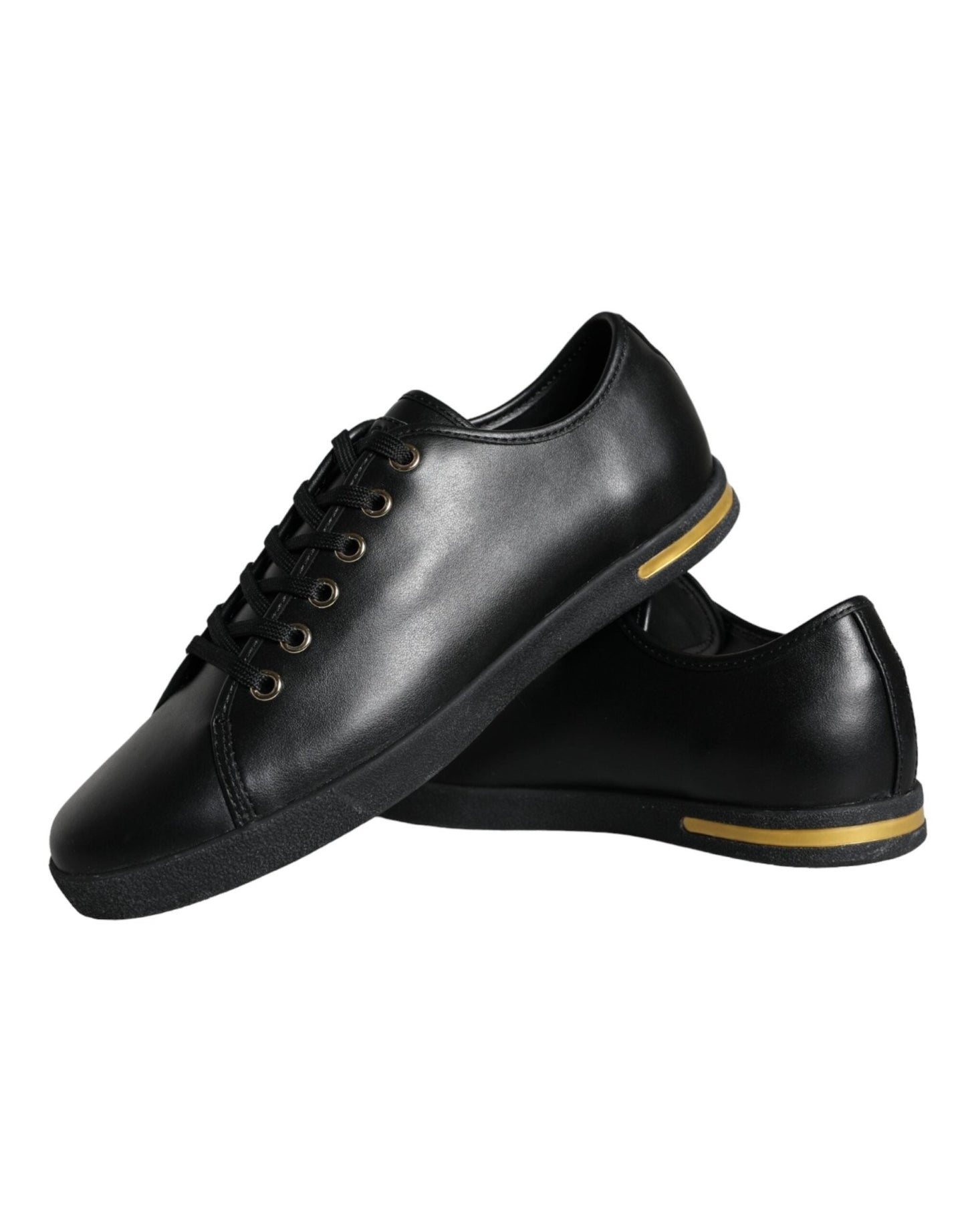 Dolce & Gabbana Black Gold Leather Classic Sneakers Shoes - SMARTMARTNZ
