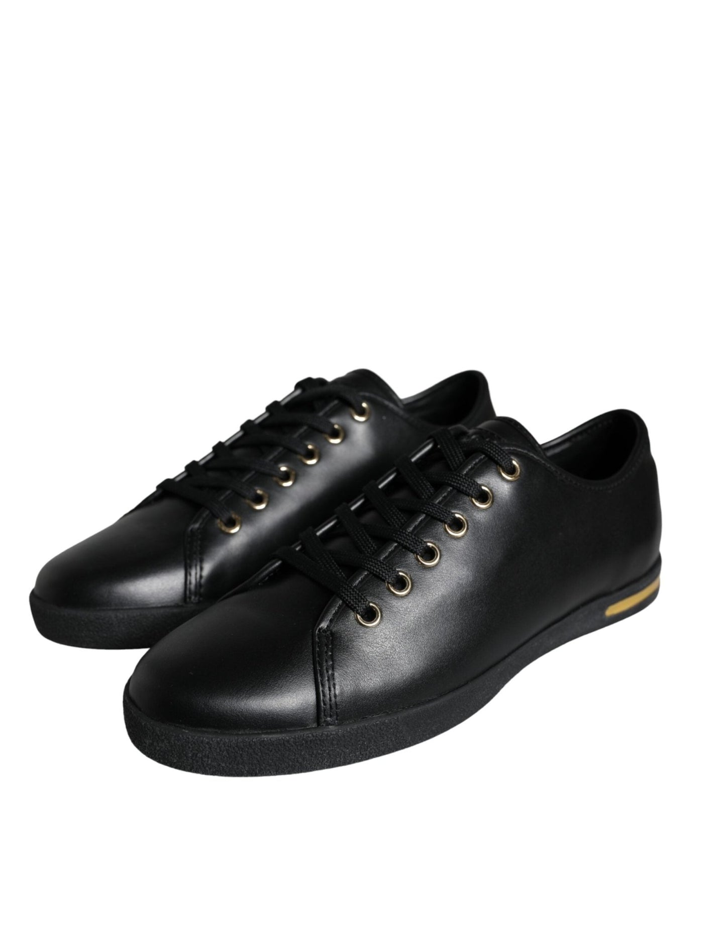 Dolce & Gabbana Black Gold Leather Classic Sneakers Shoes - SMARTMARTNZ