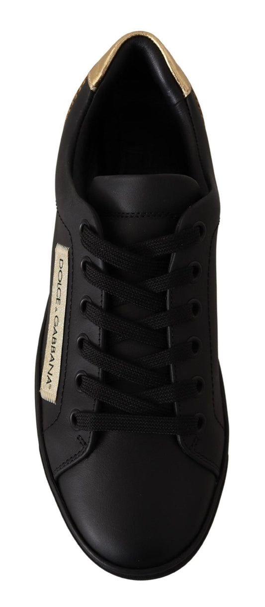 Dolce & Gabbana Black Gold Leather Low Top Sneakers Womens Shoes - SMARTMARTNZ