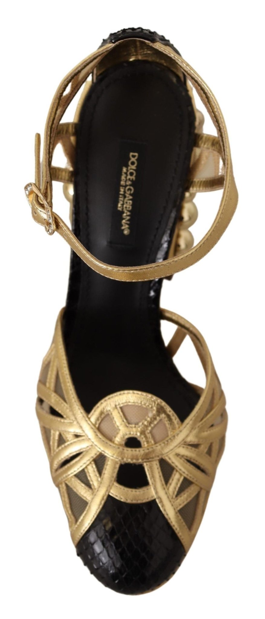 Dolce & Gabbana Black Gold Leather Studded Ankle Straps Shoes - SMARTMARTNZ