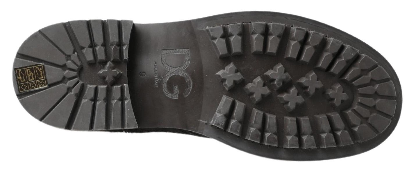 Dolce & Gabbana Black Gray Leather Ankle Boots - SMARTMARTNZ