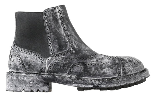 Dolce & Gabbana Black Gray Leather Ankle Boots - SMARTMARTNZ