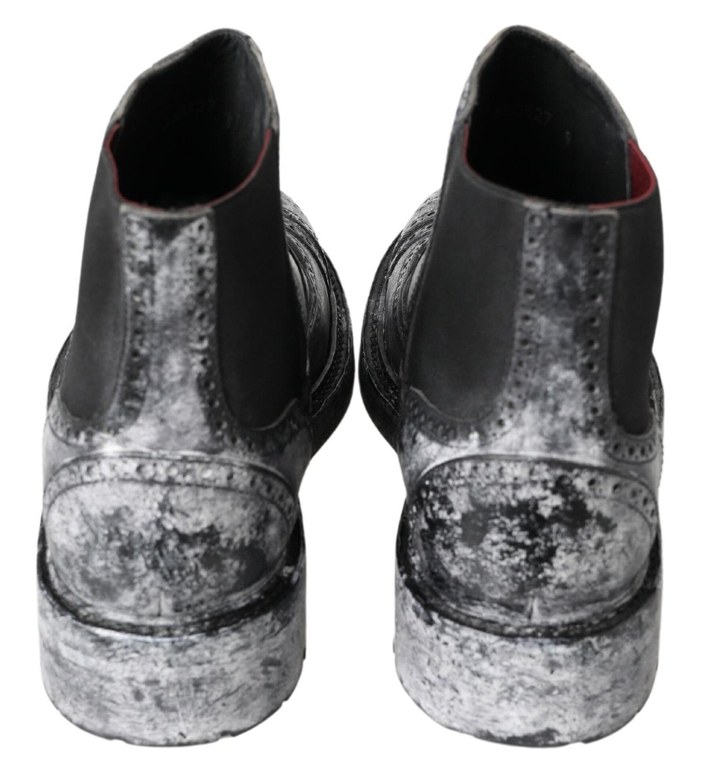 Dolce & Gabbana Black Gray Leather Ankle Boots - SMARTMARTNZ