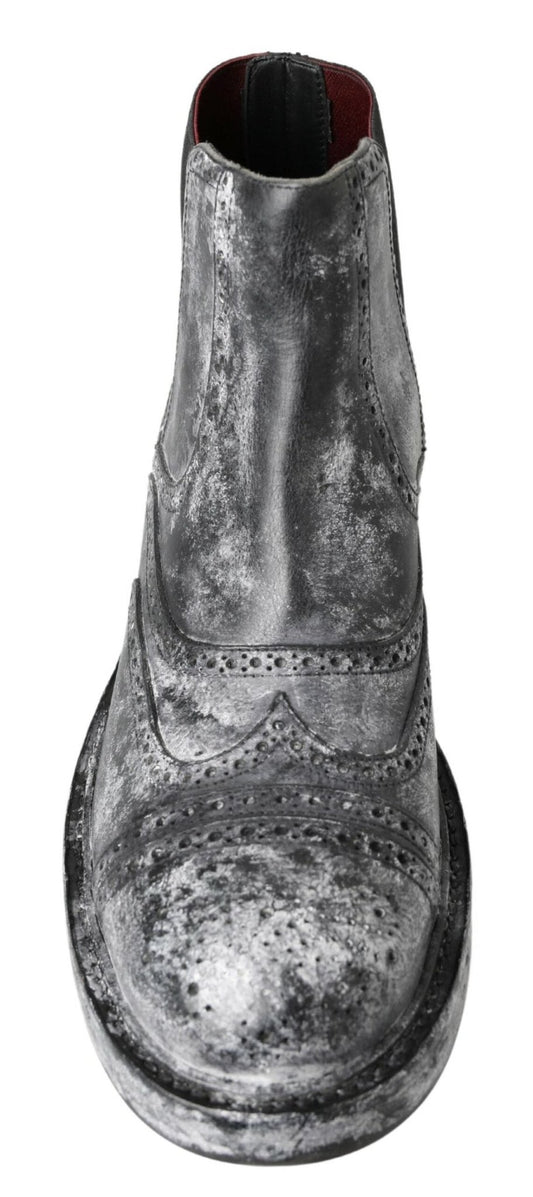 Dolce & Gabbana Black Gray Leather Ankle Boots - SMARTMARTNZ