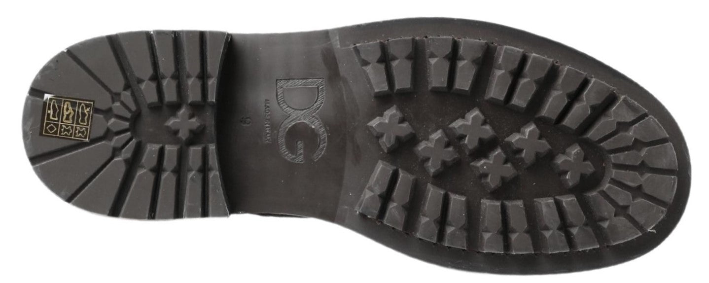 Dolce & Gabbana Black Gray Leather Mid Calf Boots Shoes - SMARTMARTNZ