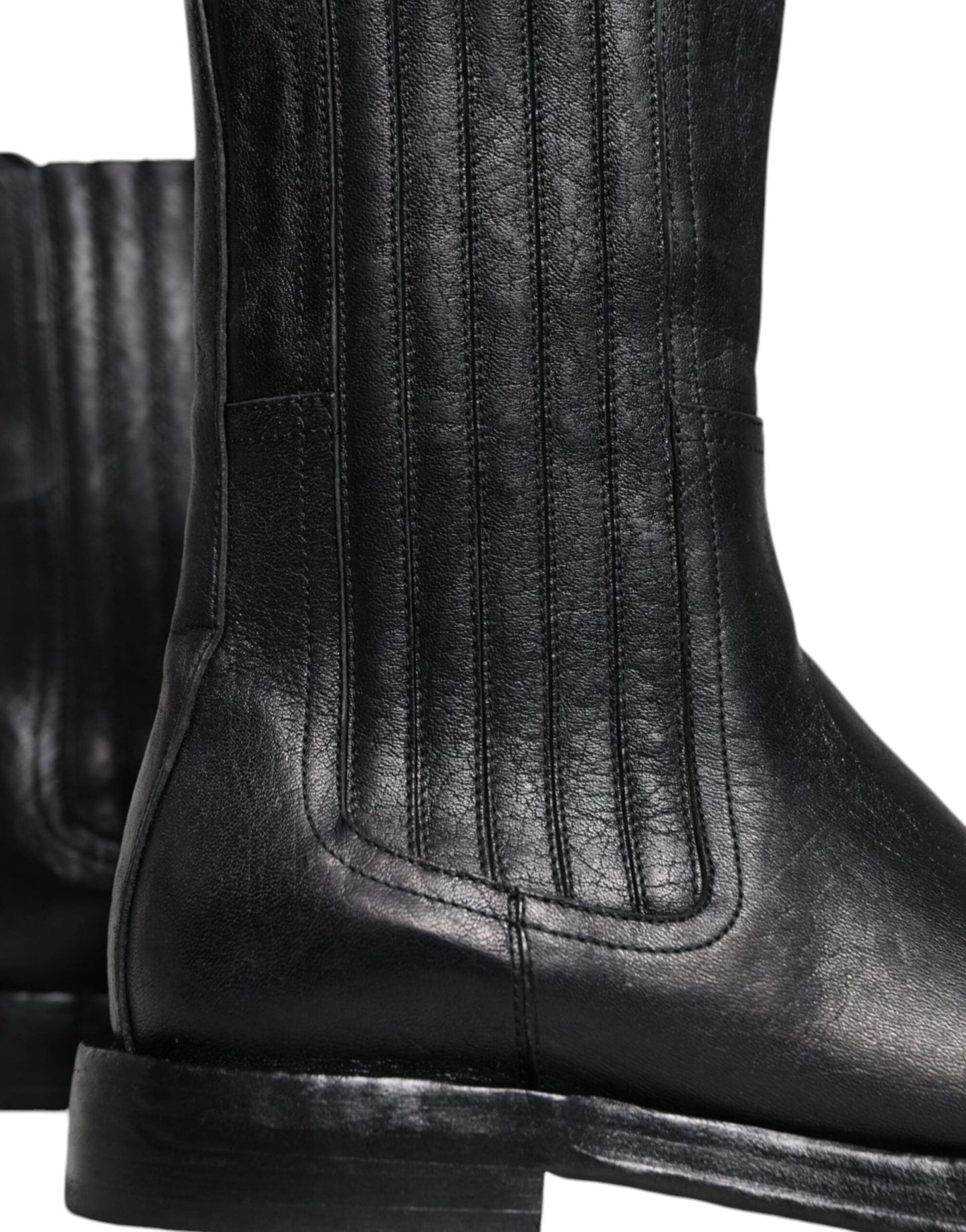 Dolce & Gabbana Black Horse Leather Mid Calf Boots Shoes - SMARTMARTNZ