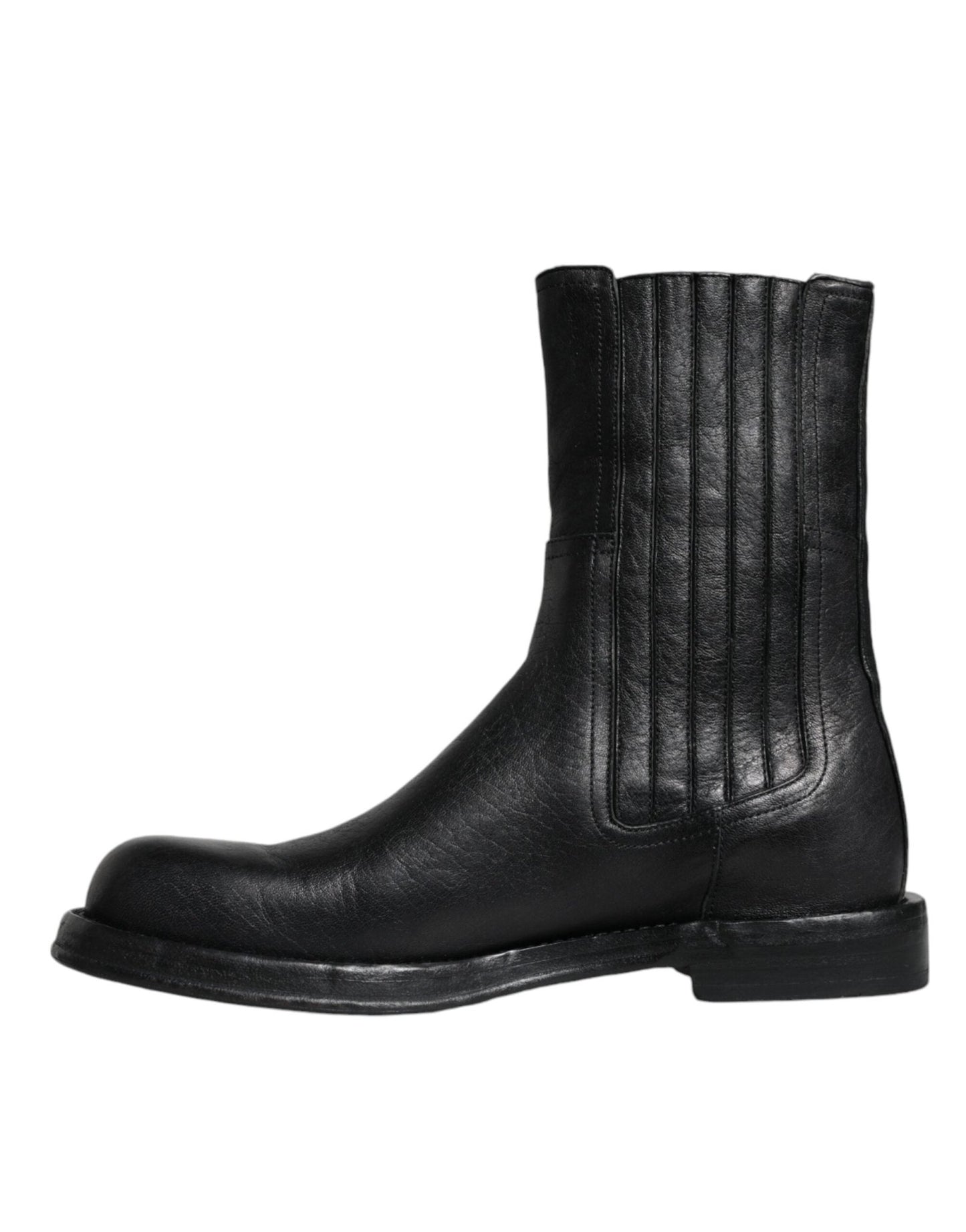 Dolce & Gabbana Black Horse Leather Mid Calf Boots Shoes - SMARTMARTNZ