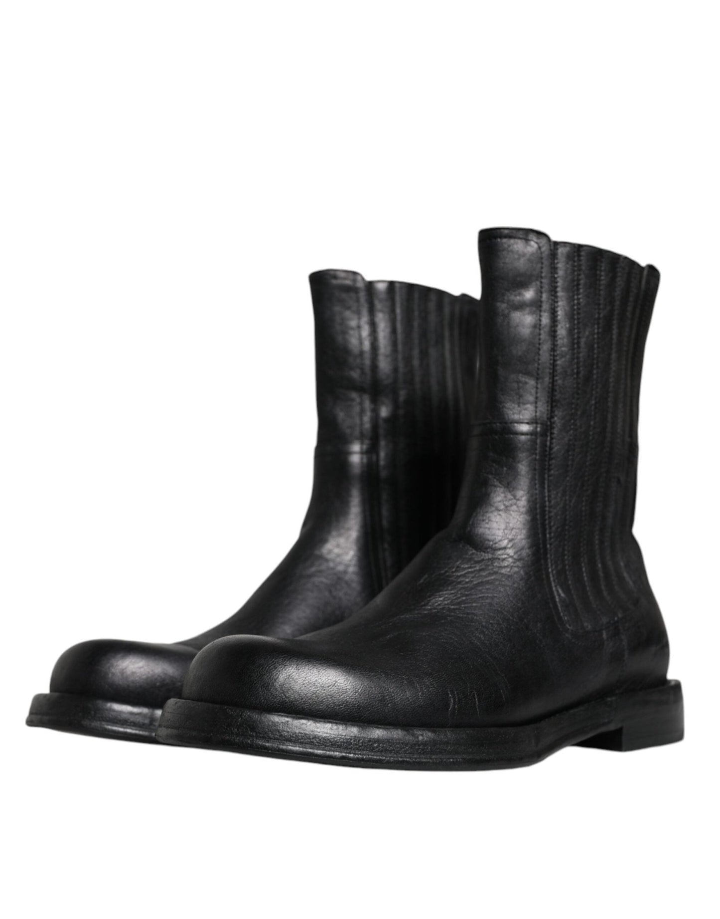 Dolce & Gabbana Black Horse Leather Mid Calf Boots Shoes - SMARTMARTNZ