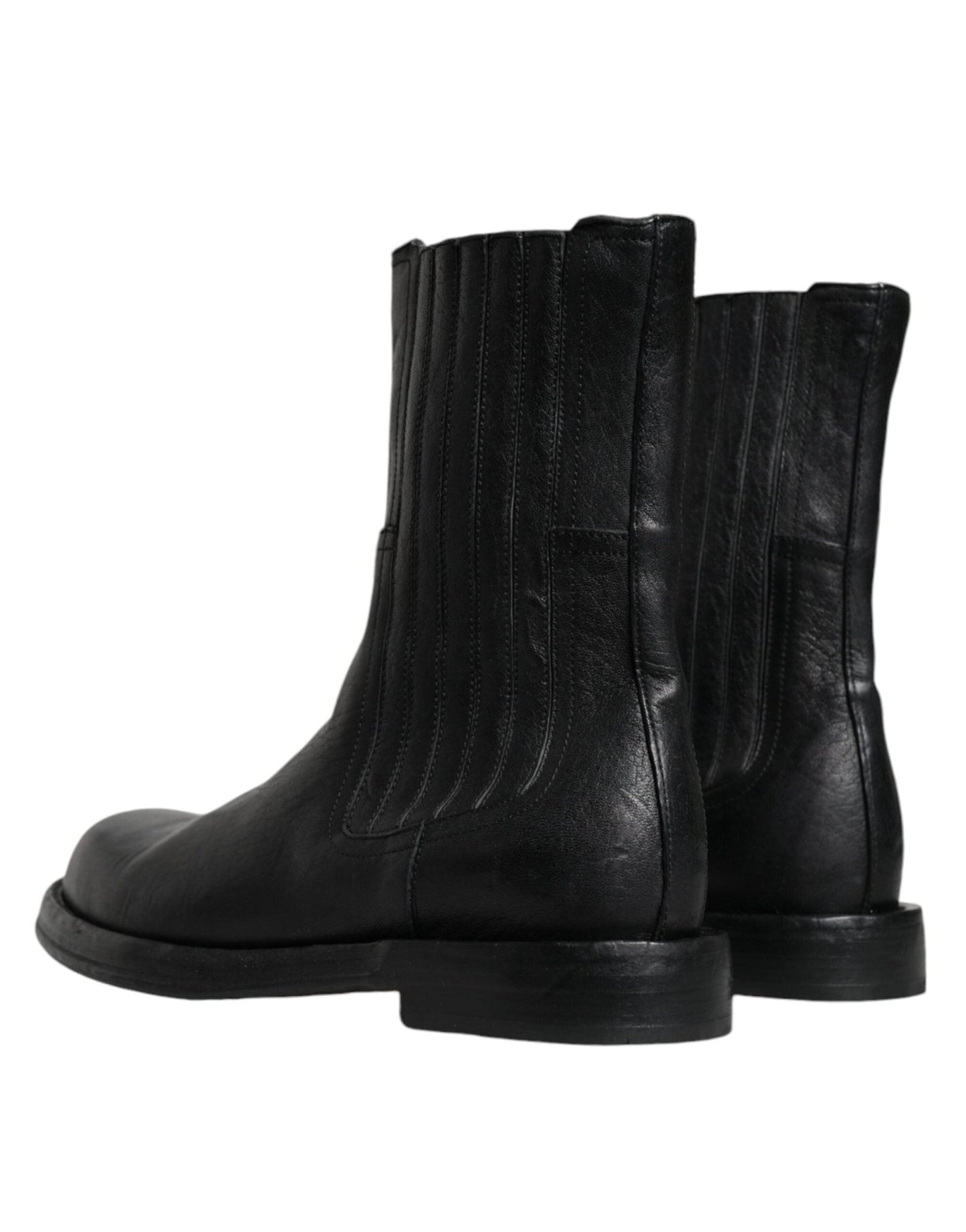 Dolce & Gabbana Black Horse Leather Mid Calf Boots Shoes - SMARTMARTNZ