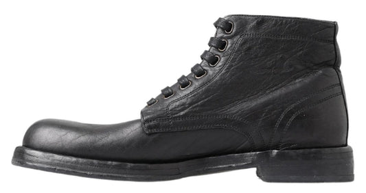 Dolce & Gabbana Black Horse Leather Perugino Boots - SMARTMARTNZ