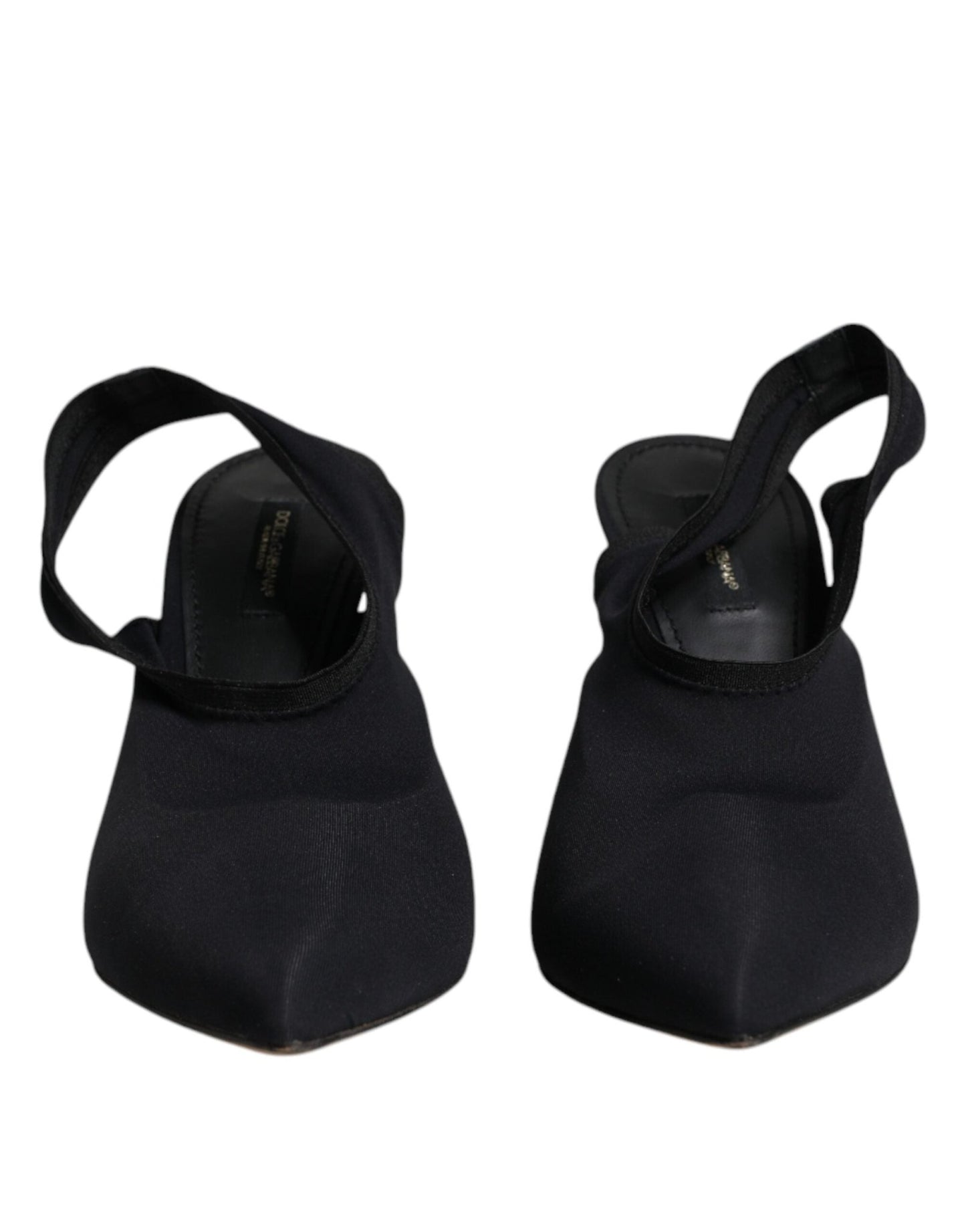 Dolce & Gabbana Black Jersey Stretch Heels Slingback Shoes - SMARTMARTNZ