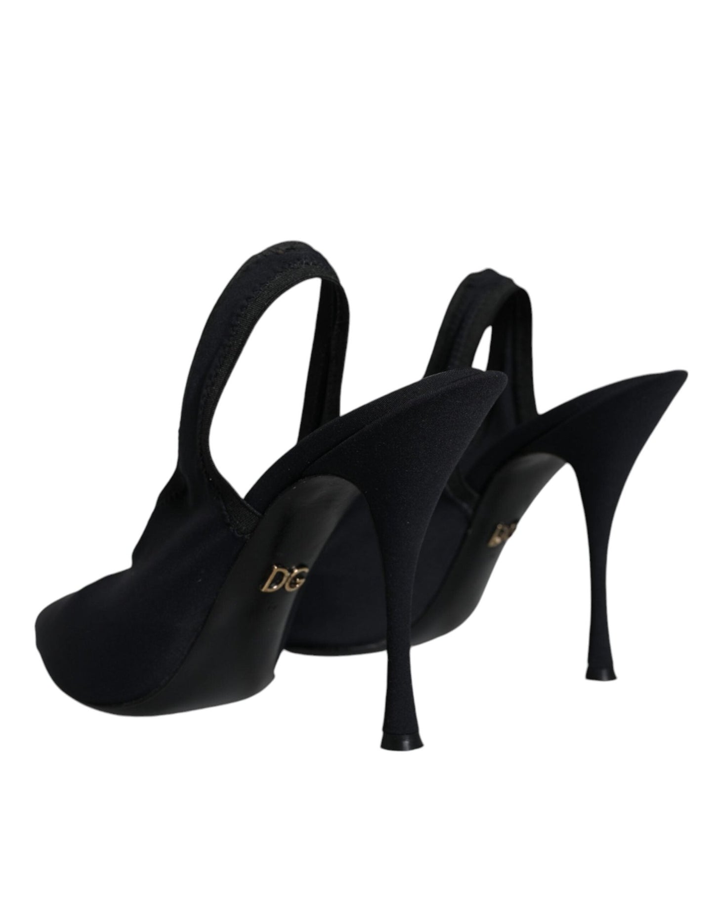 Dolce & Gabbana Black Jersey Stretch Heels Slingback Shoes - SMARTMARTNZ