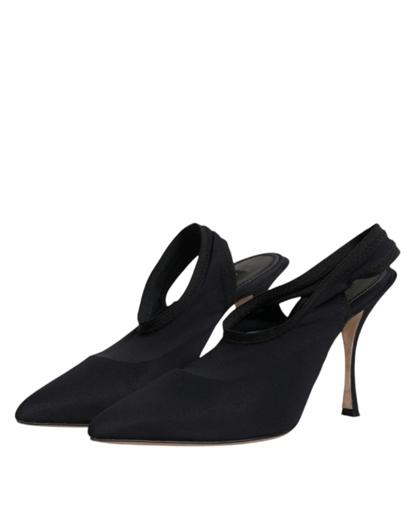 Dolce & Gabbana Black Jersey Stretch Heels Slingback Shoes - SMARTMARTNZ