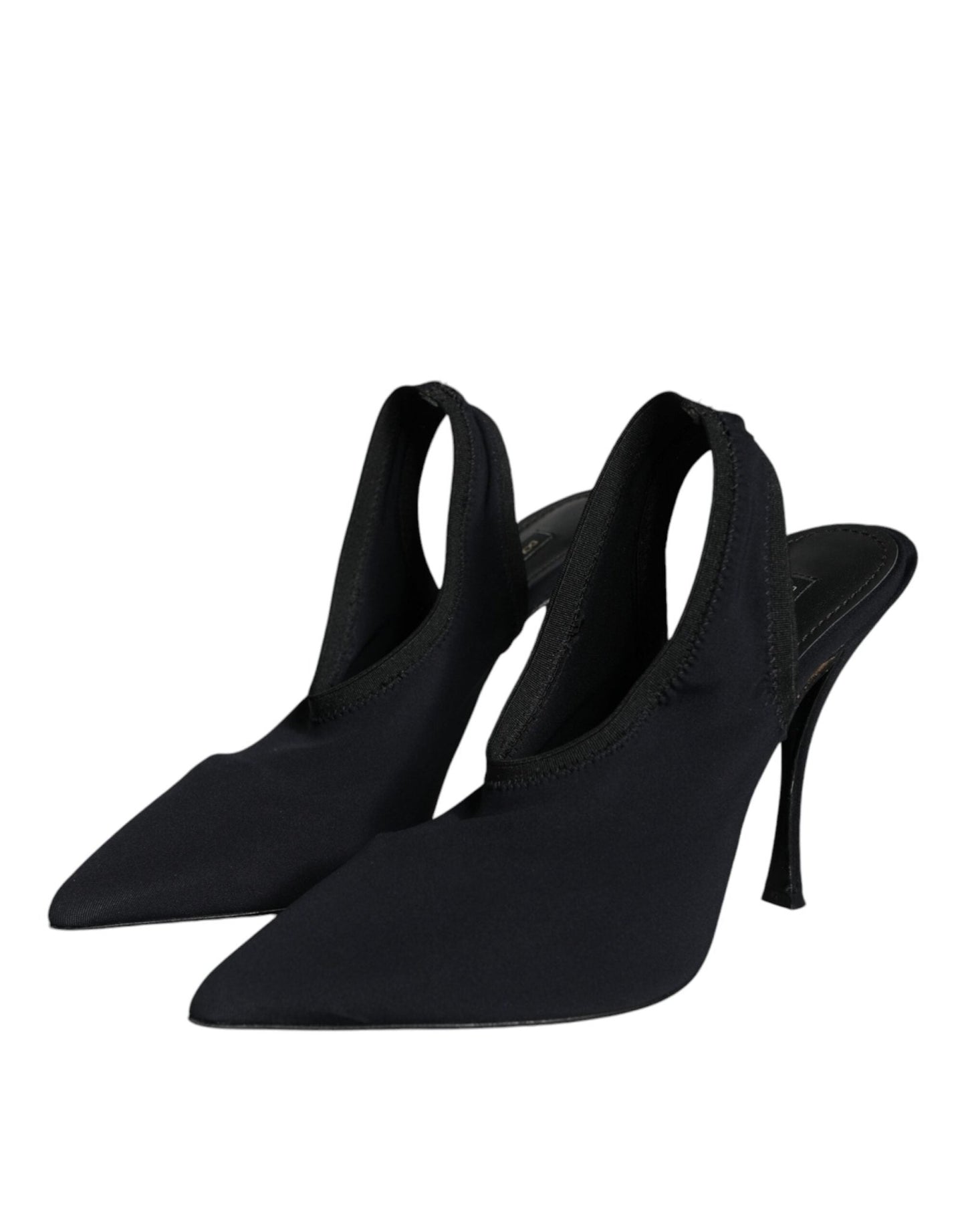 Dolce & Gabbana Black Jersey Stretch Heels Slingback Shoes - SMARTMARTNZ
