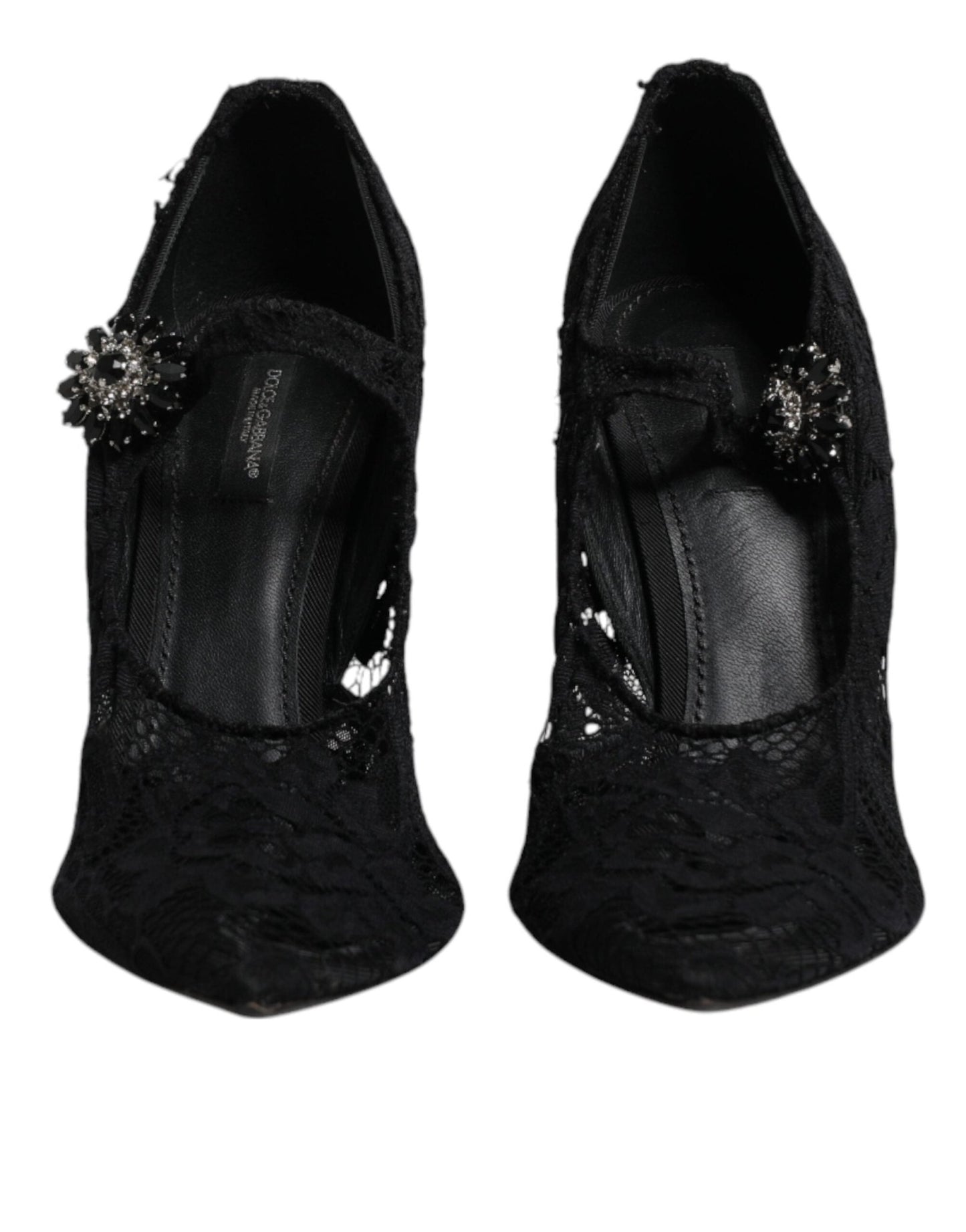 Dolce & Gabbana Black Lace Crystals Mary Jane Pumps Shoes - SMARTMARTNZ