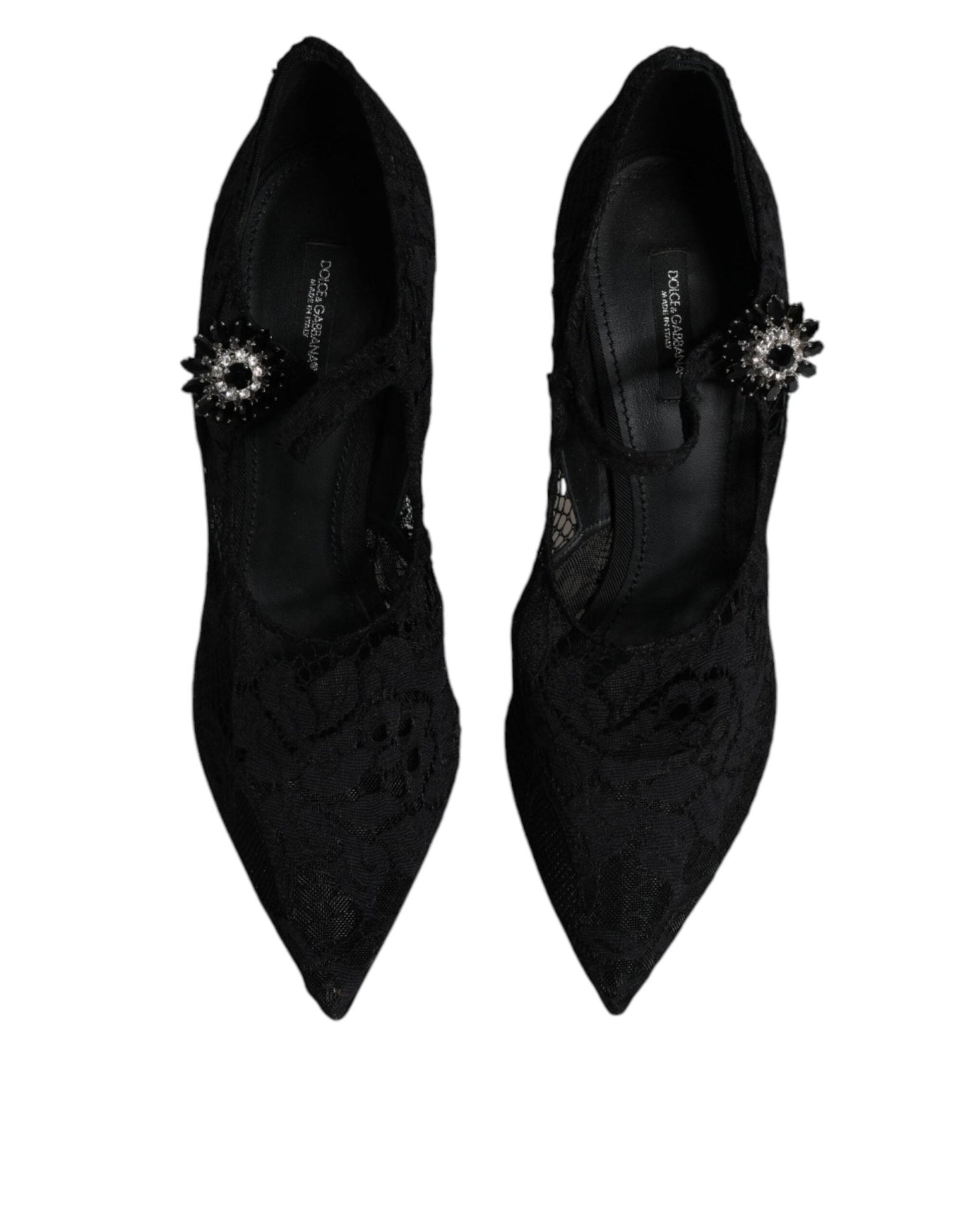 Dolce & Gabbana Black Lace Crystals Mary Jane Pumps Shoes - SMARTMARTNZ
