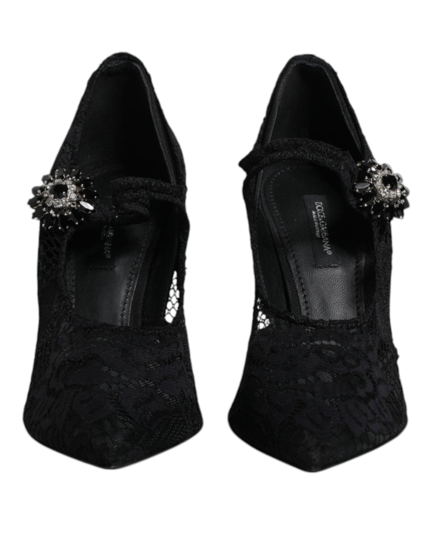Dolce & Gabbana Black Lace Crystals Mary Jane Pumps Shoes - SMARTMARTNZ