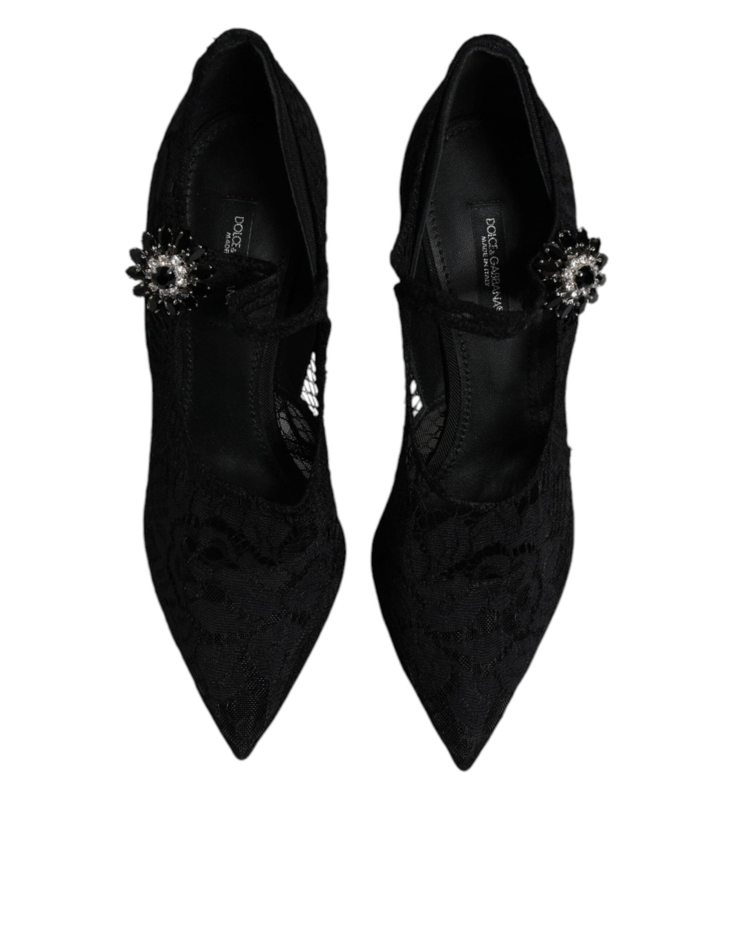 Dolce & Gabbana Black Lace Crystals Mary Jane Pumps Shoes - SMARTMARTNZ