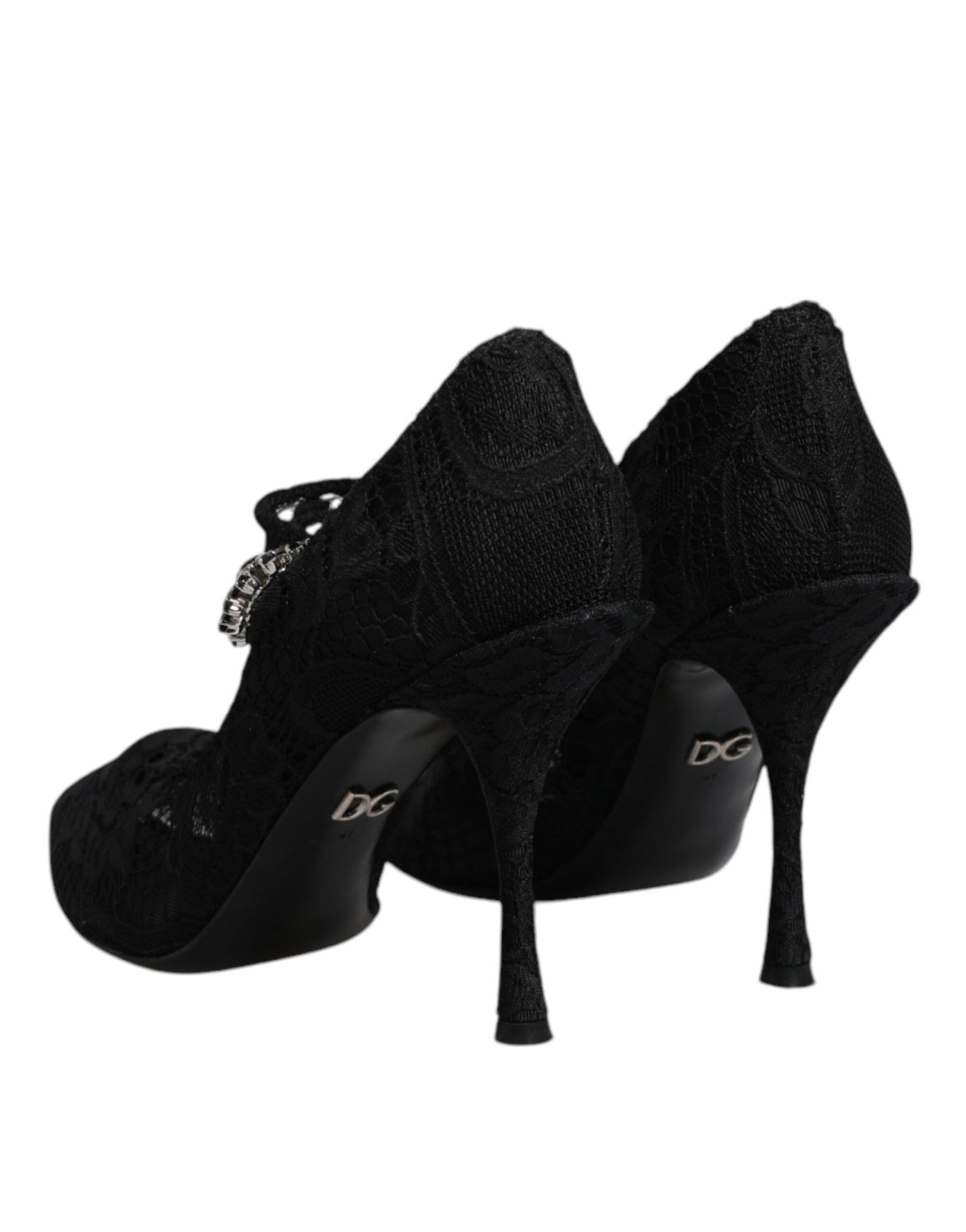 Dolce & Gabbana Black Lace Crystals Mary Jane Pumps Shoes - SMARTMARTNZ