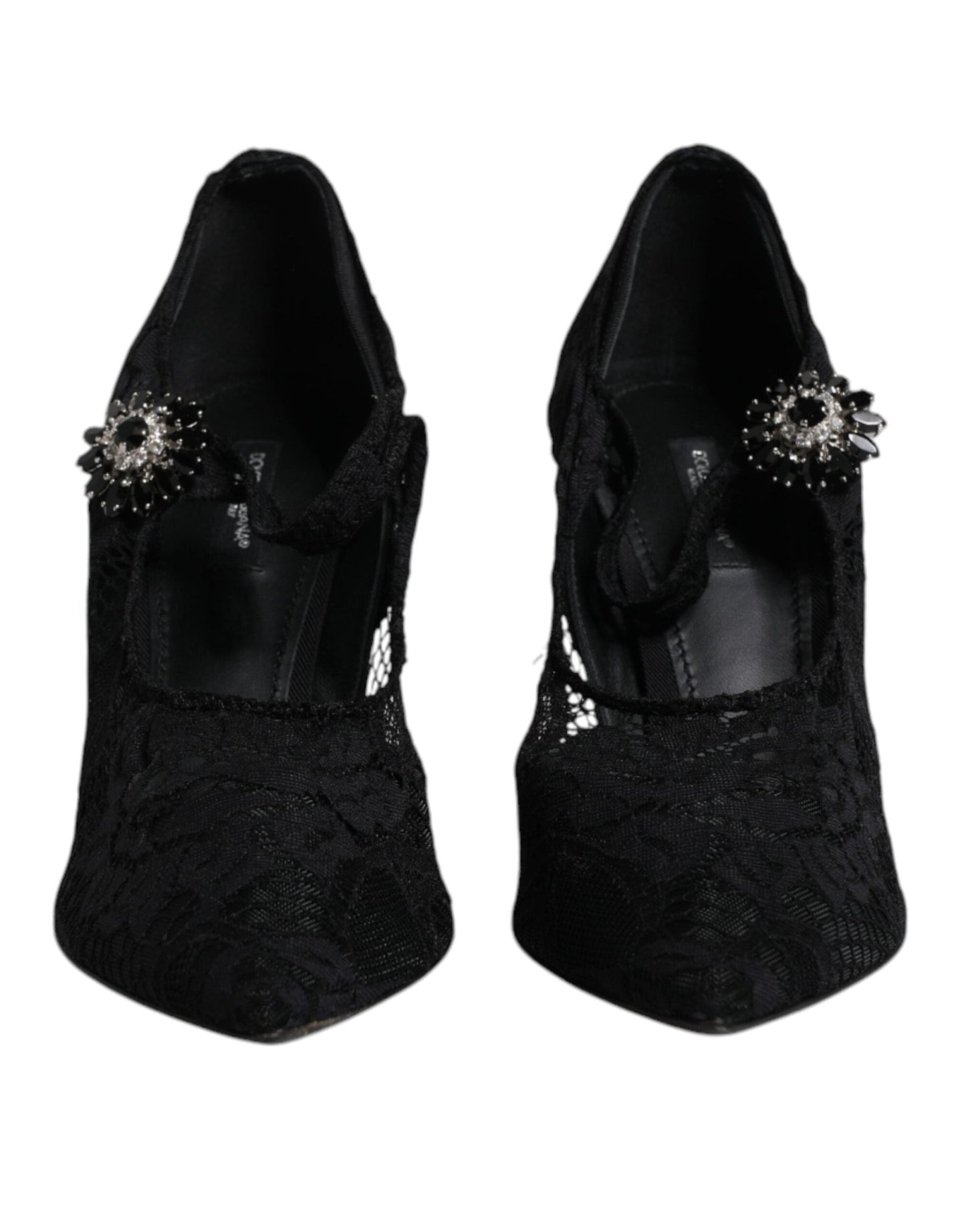 Dolce & Gabbana Black Lace Crystals Mary Jane Pumps Shoes - SMARTMARTNZ