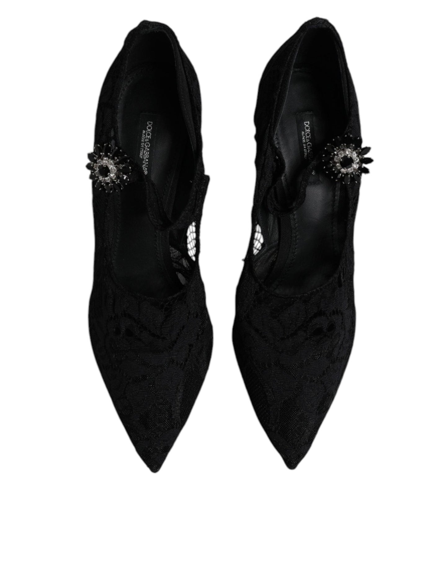 Dolce & Gabbana Black Lace Crystals Mary Jane Pumps Shoes - SMARTMARTNZ