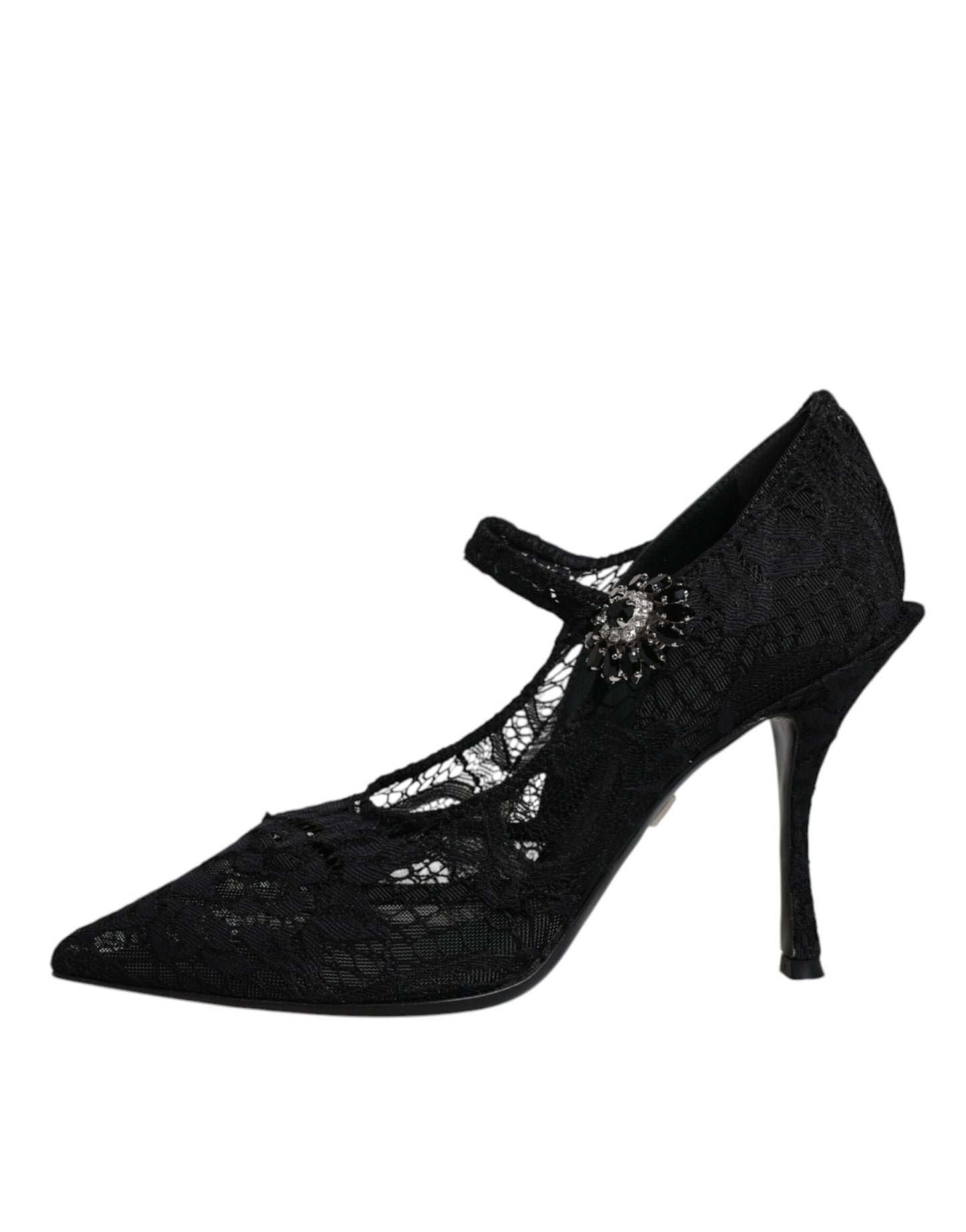 Dolce & Gabbana Black Lace Crystals Mary Jane Pumps Shoes - SMARTMARTNZ