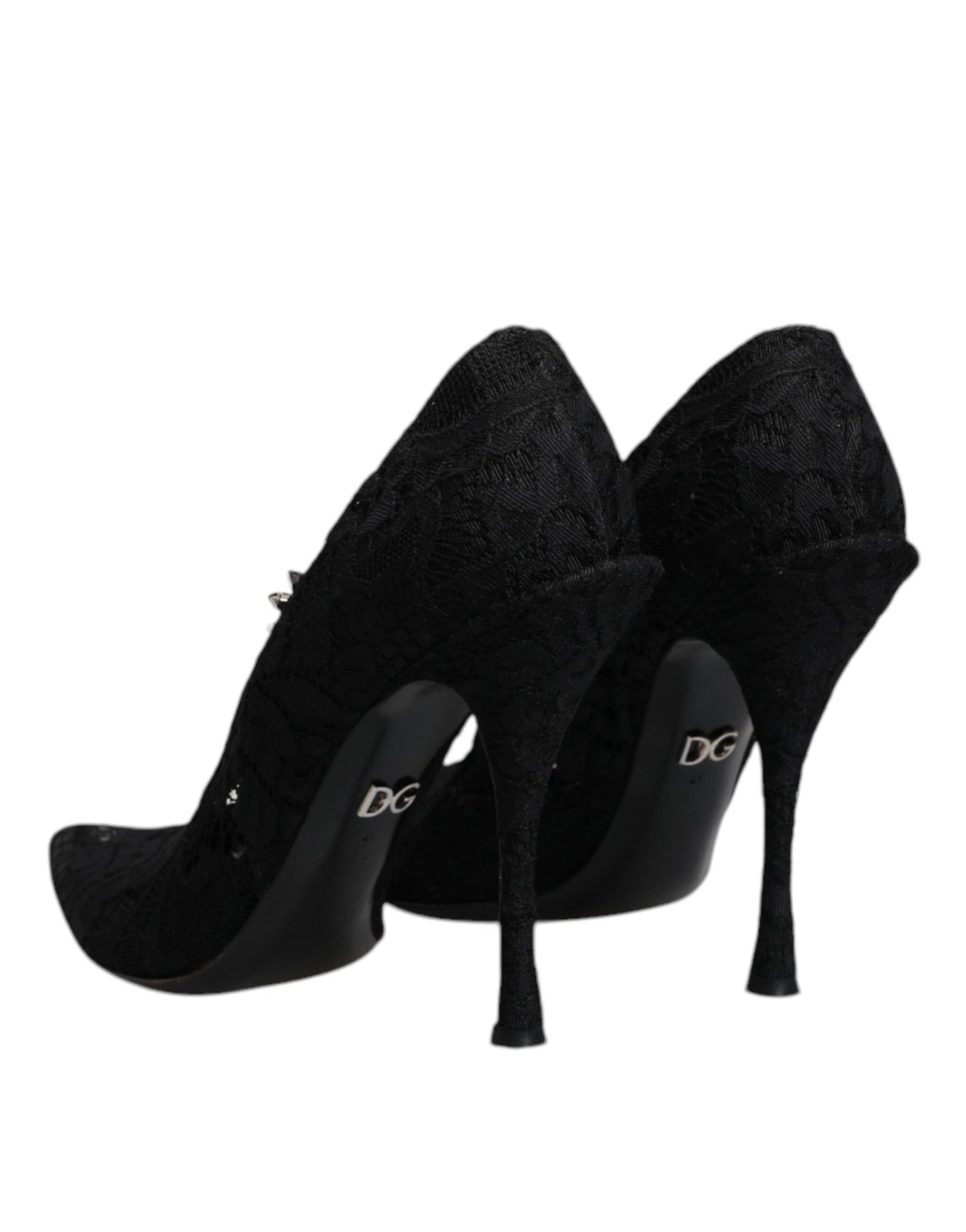Dolce & Gabbana Black Lace Crystals Mary Jane Pumps Shoes - SMARTMARTNZ