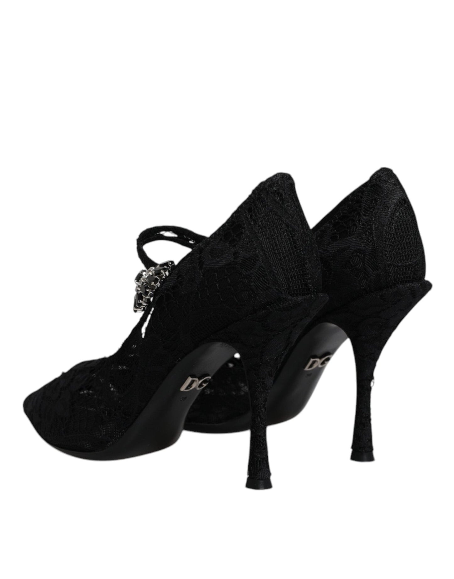 Dolce & Gabbana Black Lace Crystals Mary Jane Pumps Shoes - SMARTMARTNZ