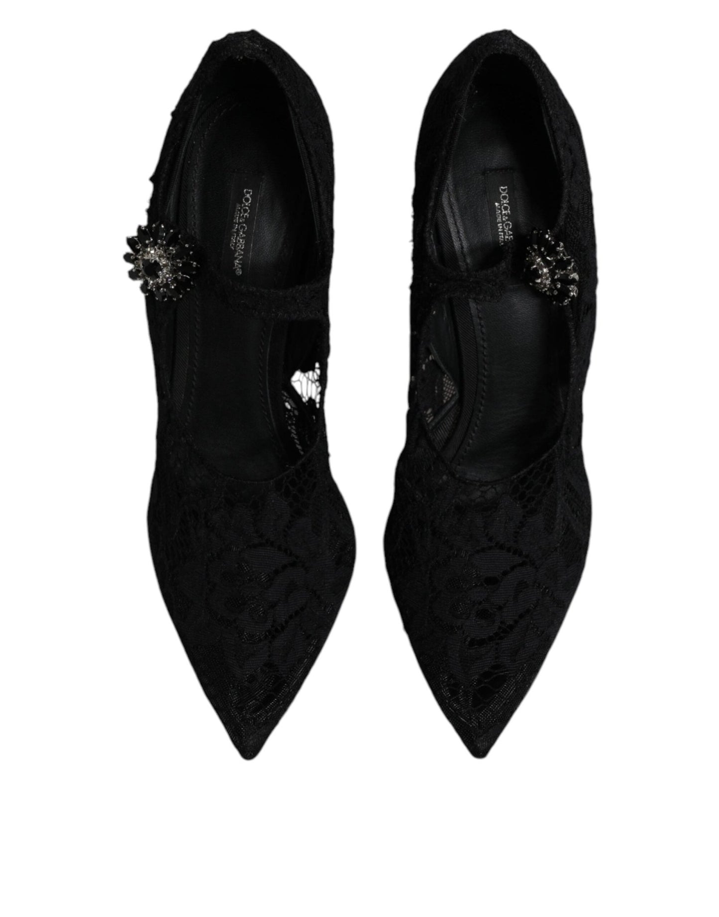 Dolce & Gabbana Black Lace Crystals Mary Jane Pumps Shoes - SMARTMARTNZ