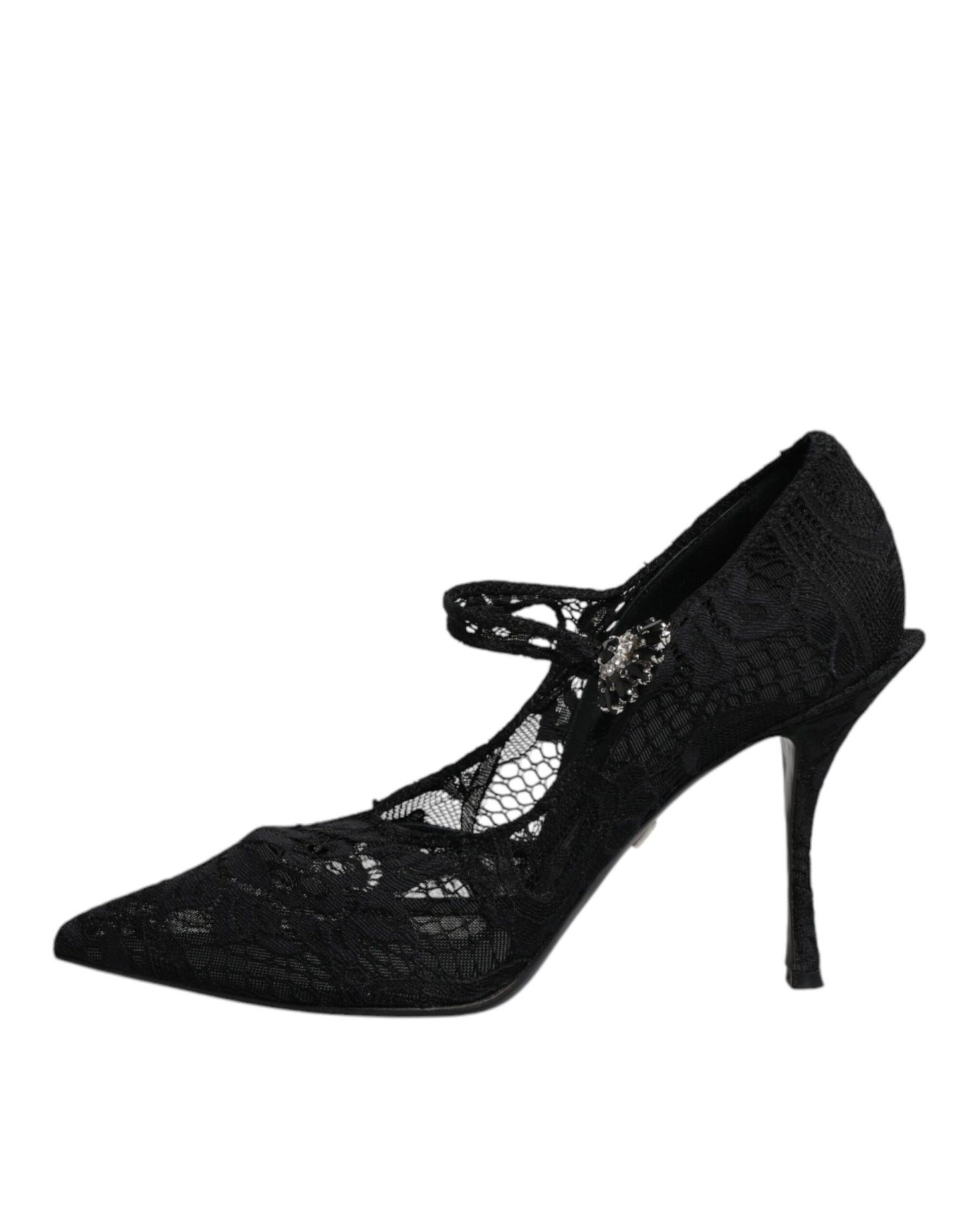 Dolce & Gabbana Black Lace Crystals Mary Jane Pumps Shoes - SMARTMARTNZ