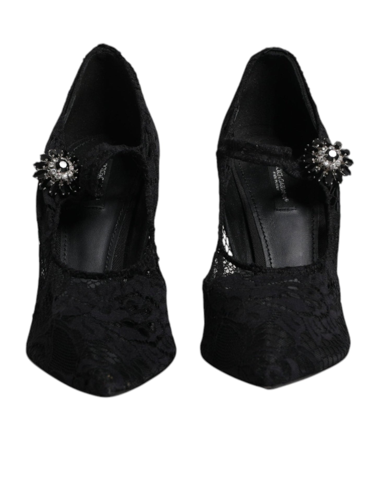 Dolce & Gabbana Black Lace Crystals Mary Jane Pumps Shoes - SMARTMARTNZ