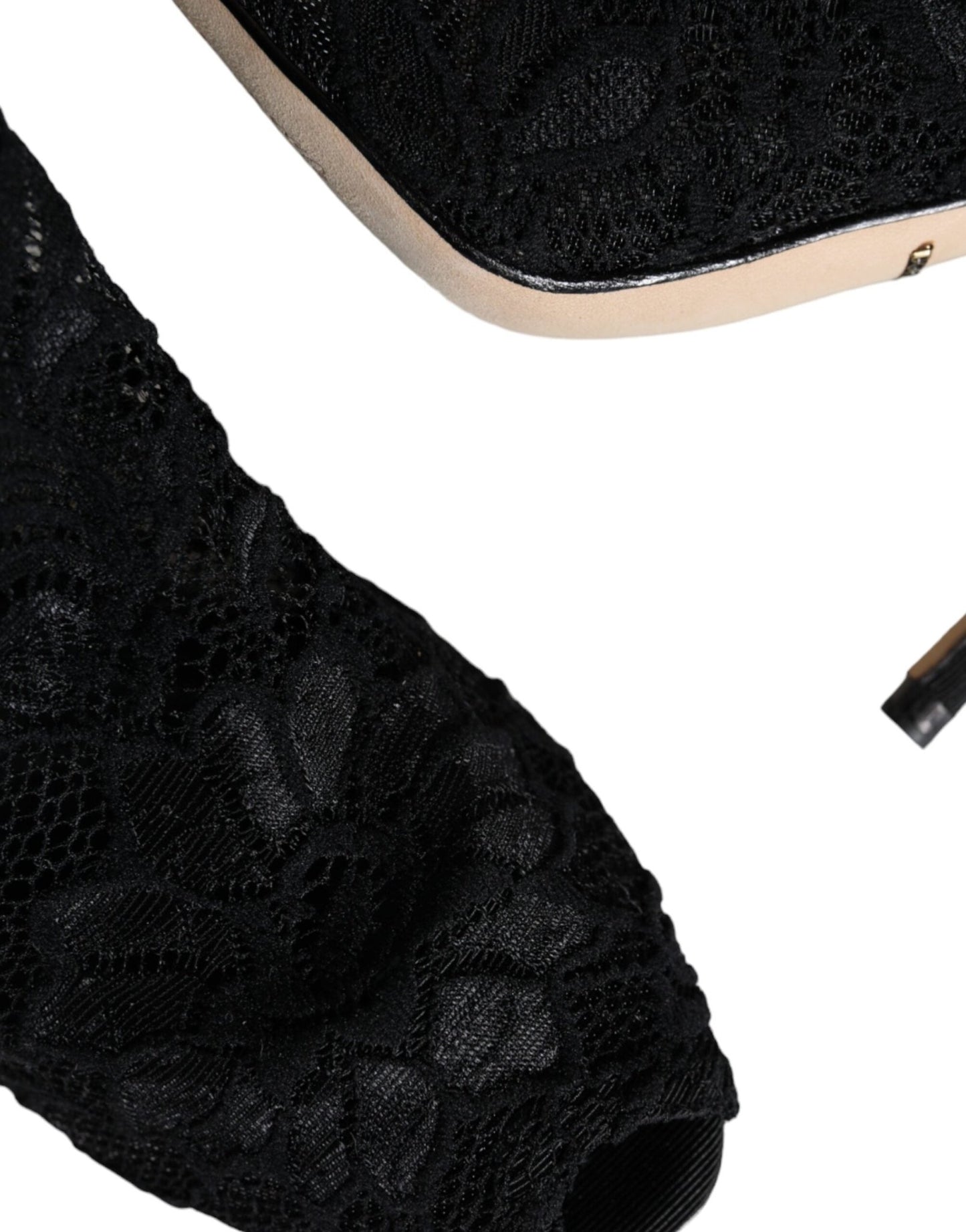 Dolce & Gabbana Black Lace Stretch Heels Mid Calf Boot Shoes - SMARTMARTNZ