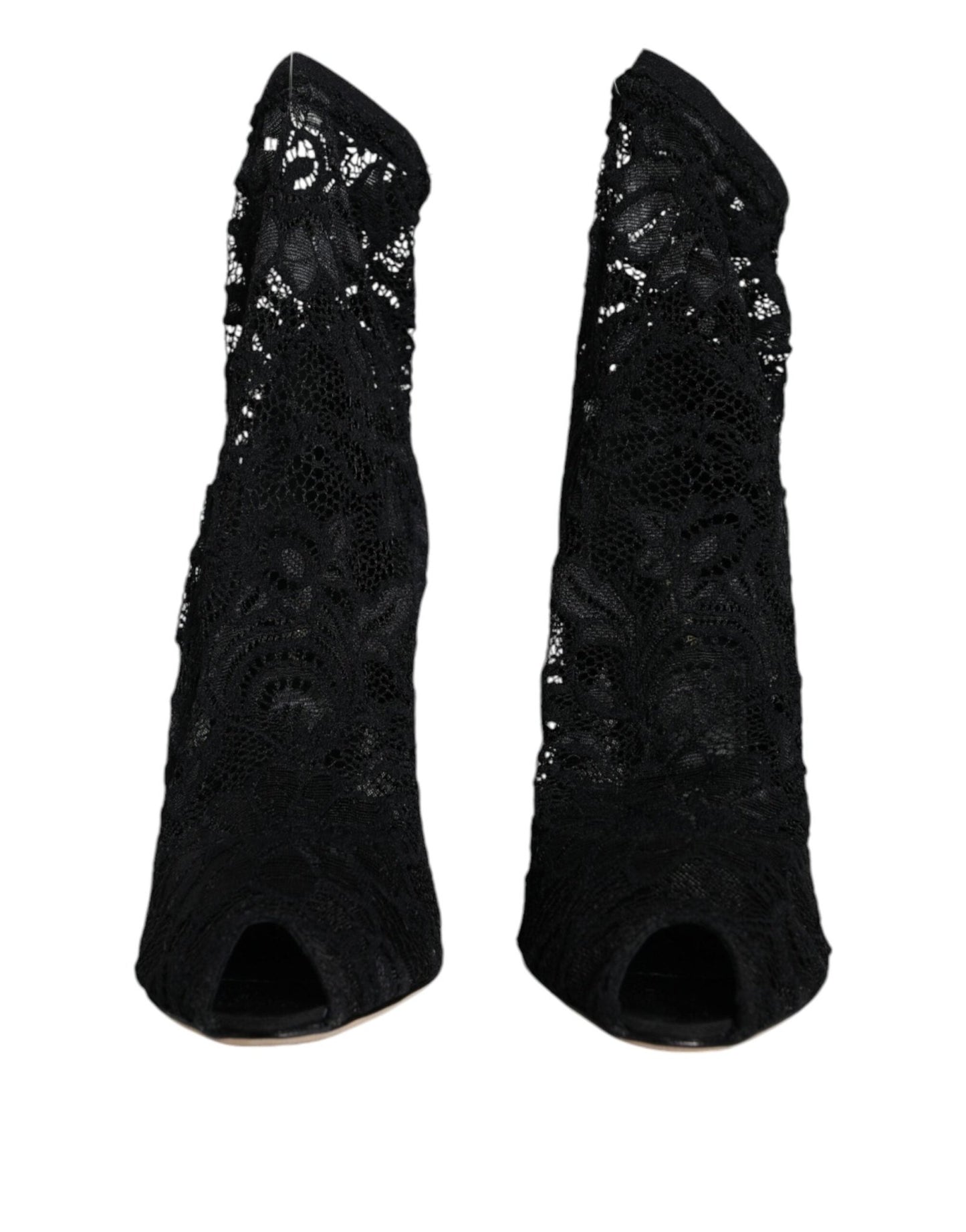 Dolce & Gabbana Black Lace Stretch Heels Mid Calf Boot Shoes - SMARTMARTNZ