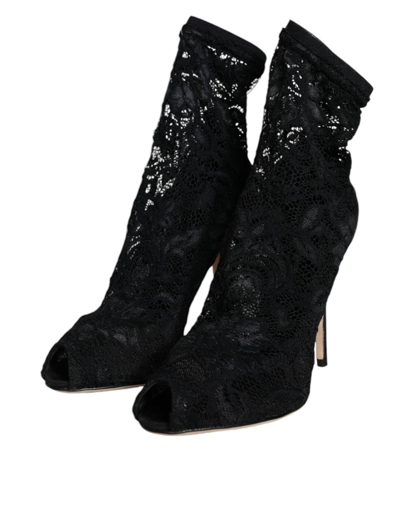 Dolce & Gabbana Black Lace Stretch Heels Mid Calf Boot Shoes - SMARTMARTNZ