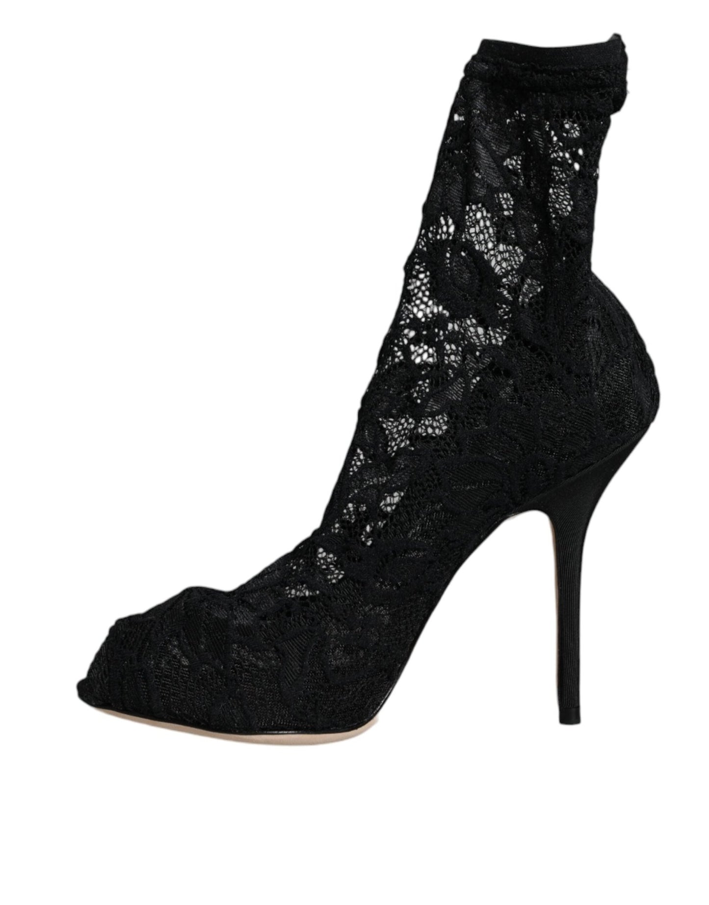 Dolce & Gabbana Black Lace Stretch Heels Mid Calf Boot Shoes - SMARTMARTNZ